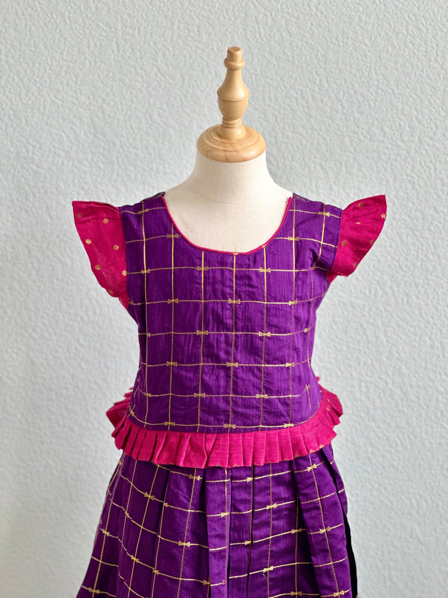 Purple and pink Raw silk Duo - 1 skirt and two tops