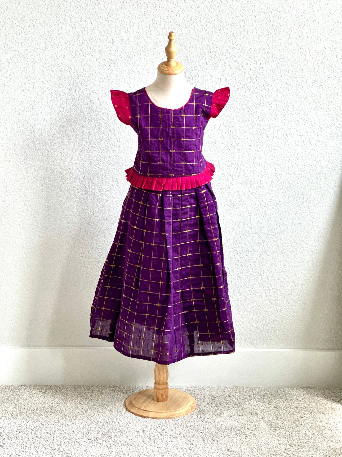 Purple and pink Raw silk Duo - 1 skirt and two tops