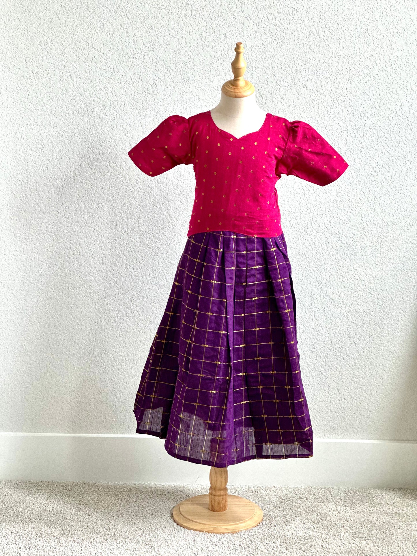 Purple and pink Raw silk Duo - 1 skirt and two tops