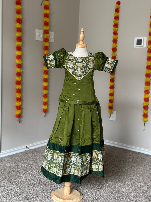 Green Raw silk fusion skirt and top