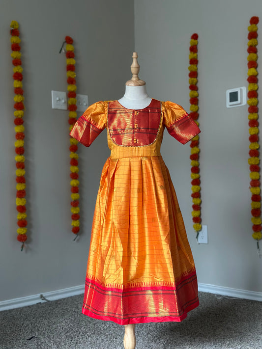 Yellow and Red semi silk Frock