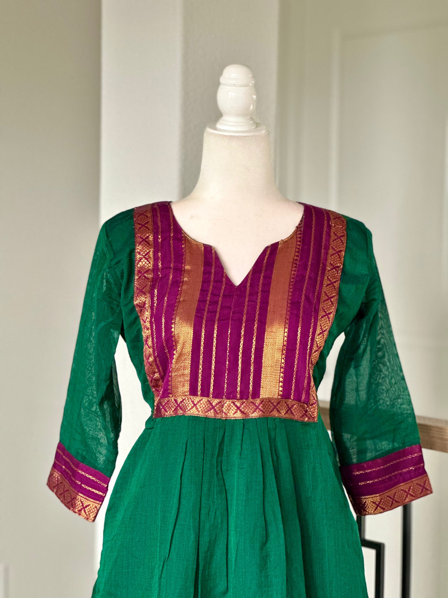 Green and purple Narayanpet three piece set