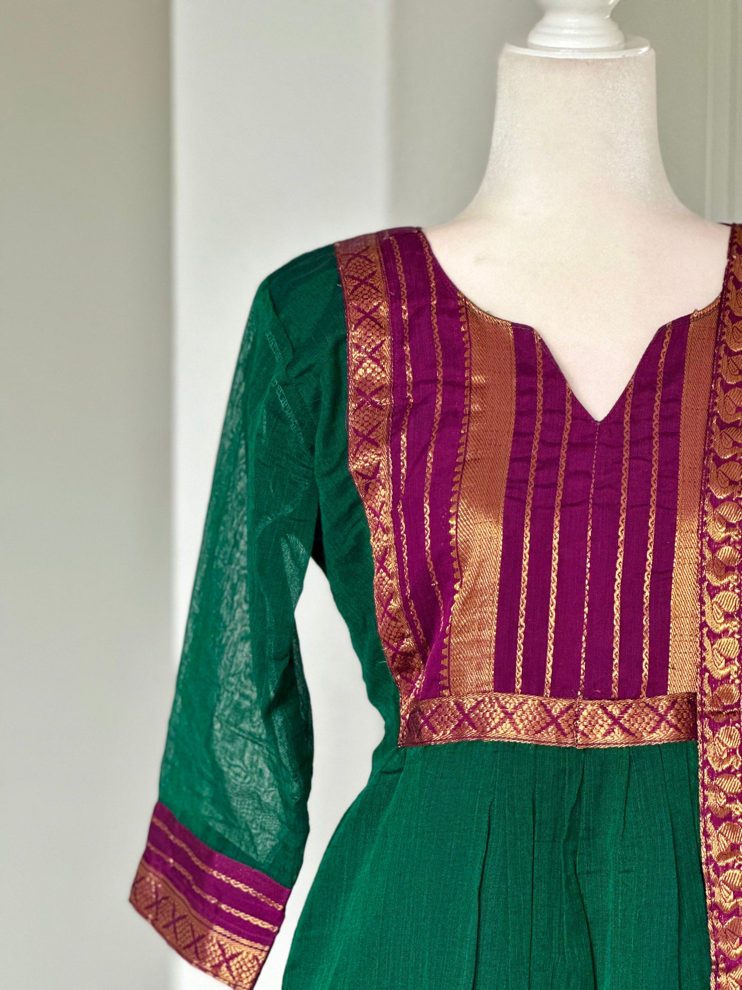 Green and purple Narayanpet three piece set