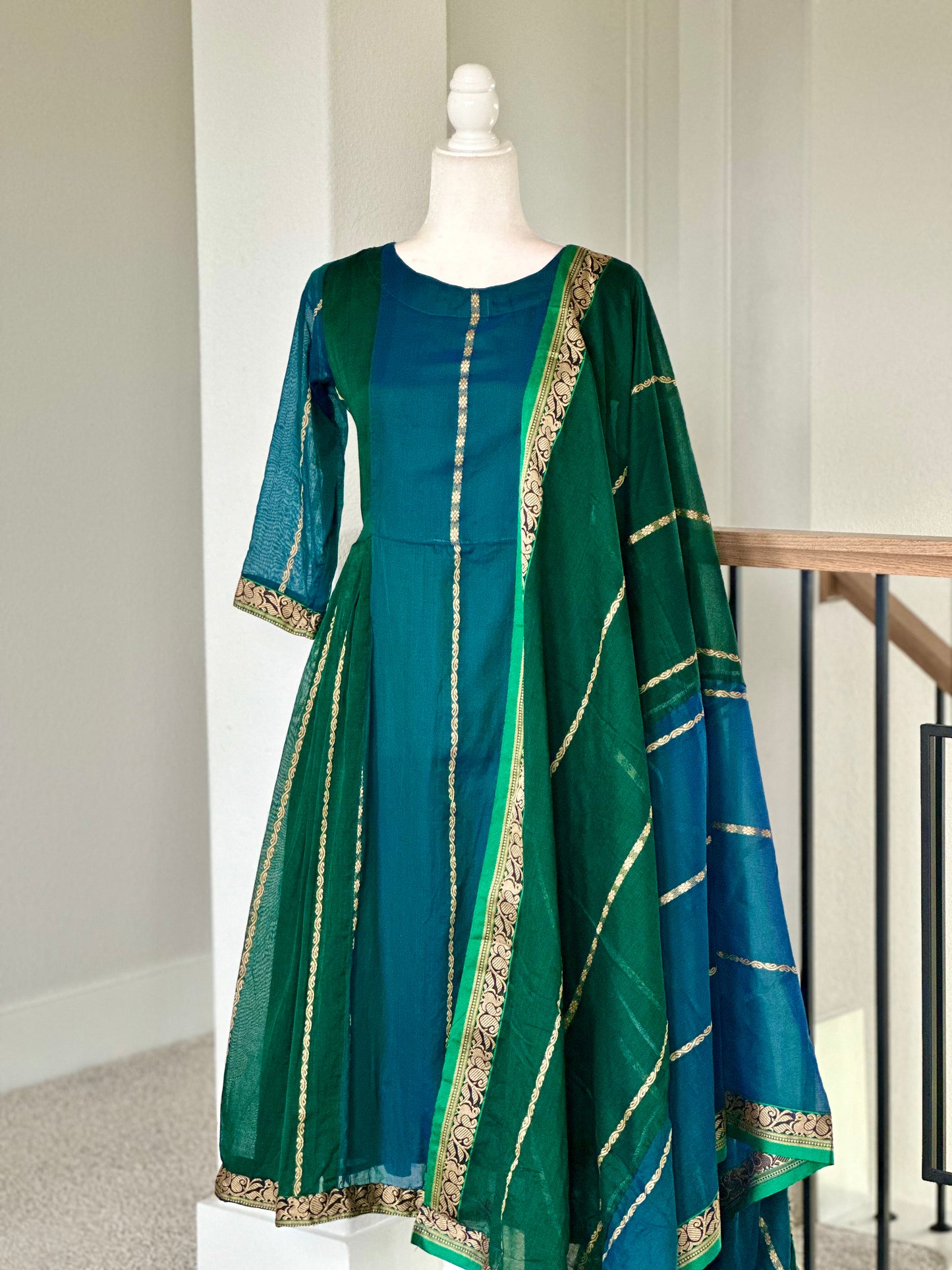 Peacock blue and green Narayanpet A line set