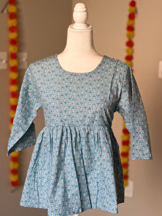 Blue Cotton peplum Style Tunics