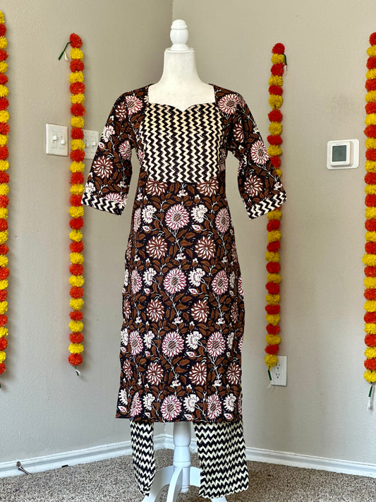Black and Brown floral cotton coord