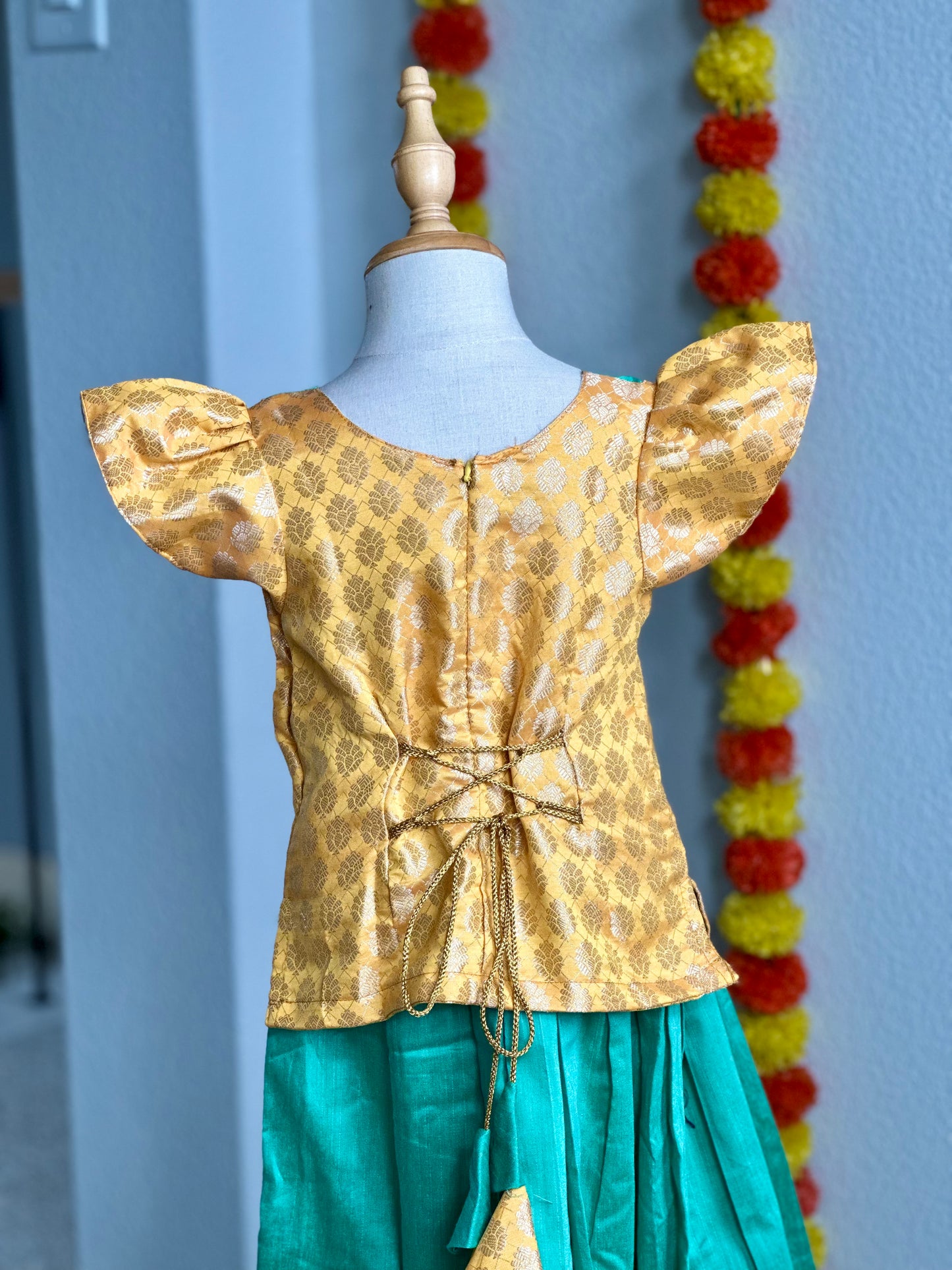 Turquoise and yellow kids skirt and top