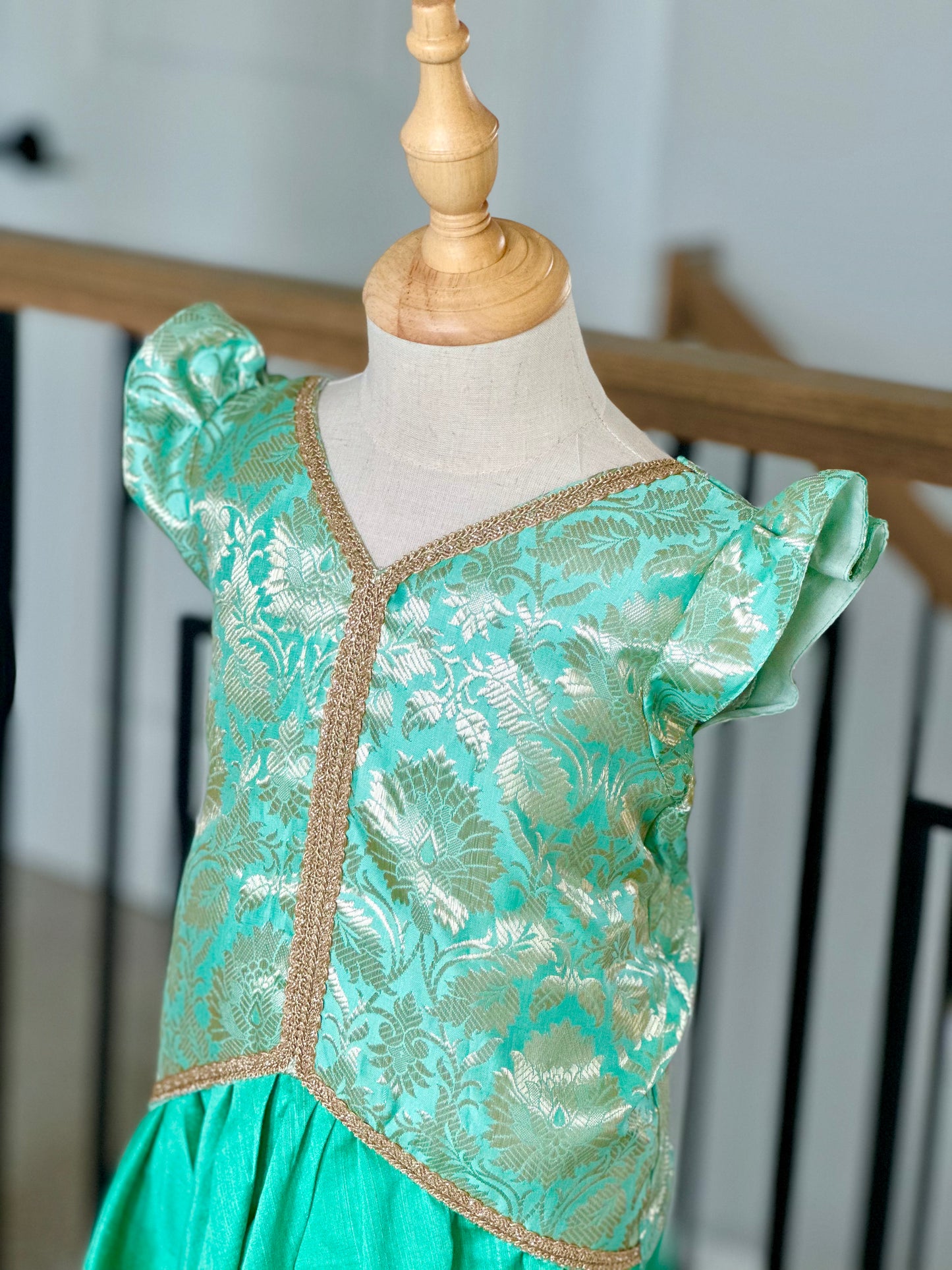 Turquoise Banarasi skirt and top