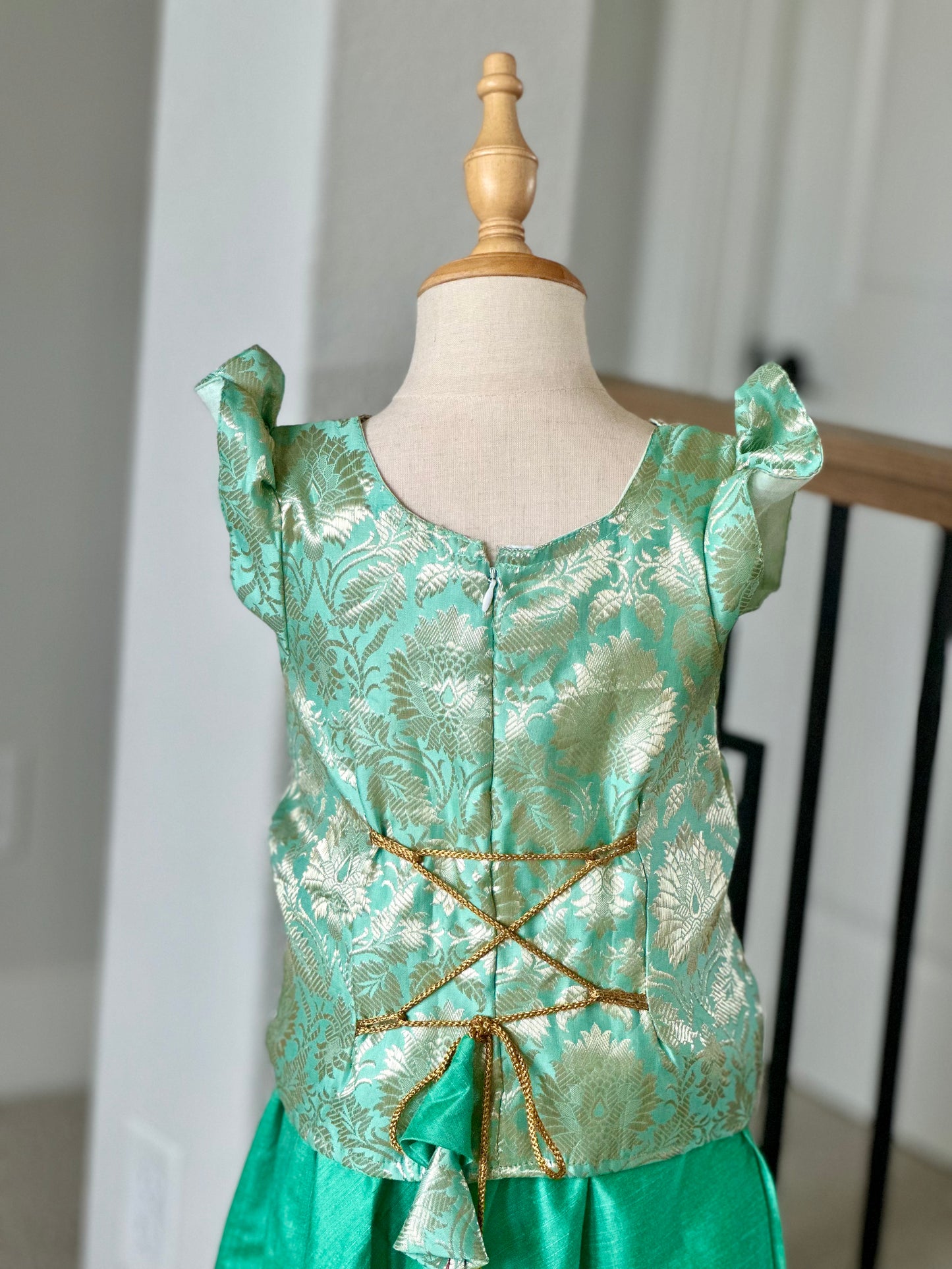 Turquoise Banarasi skirt and top