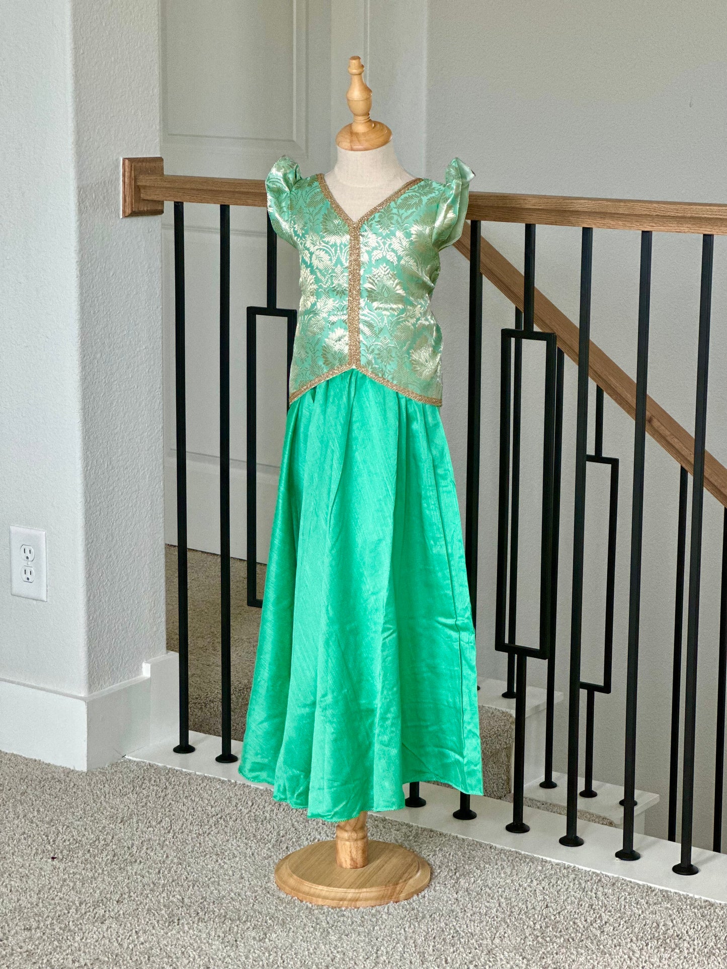 Turquoise Banarasi skirt and top