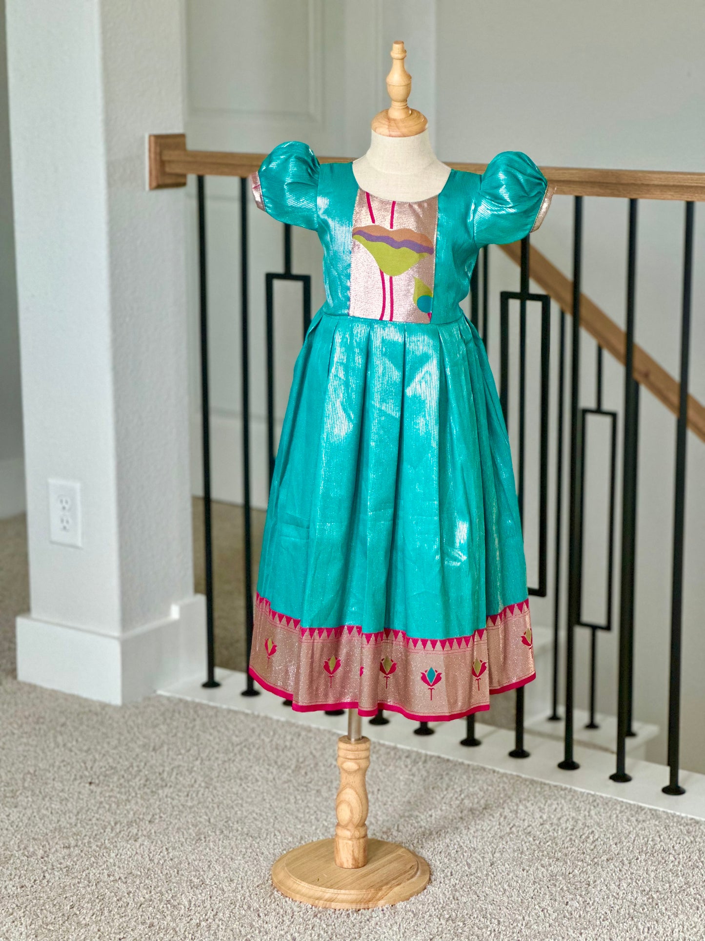 Greenish blue Tissue Banarasi frock