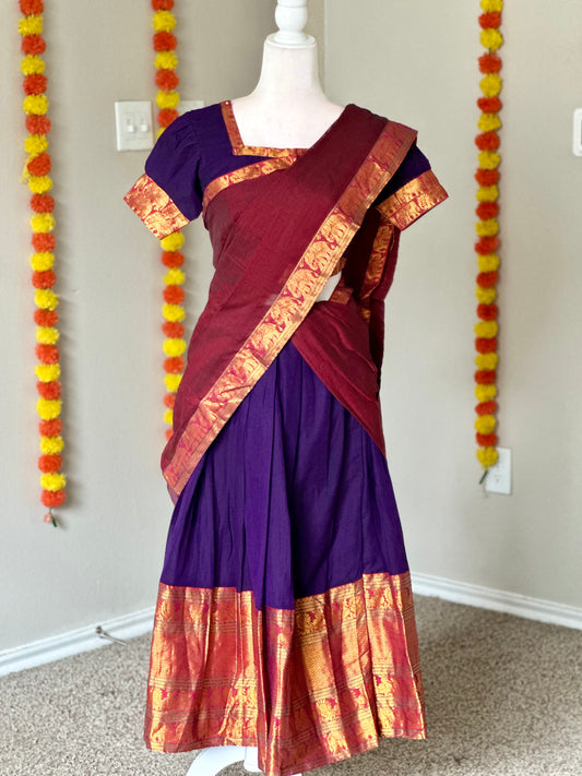 Purple and maroon Narayanpet Halfsaree