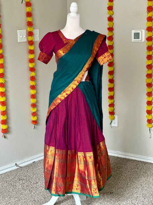 Pink and Green Narayanpet Halfsaree