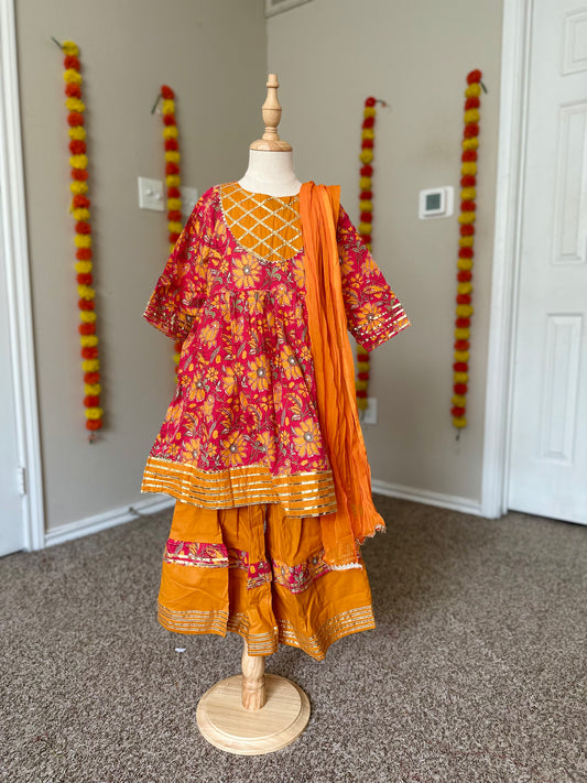Red and Orange Sharara set