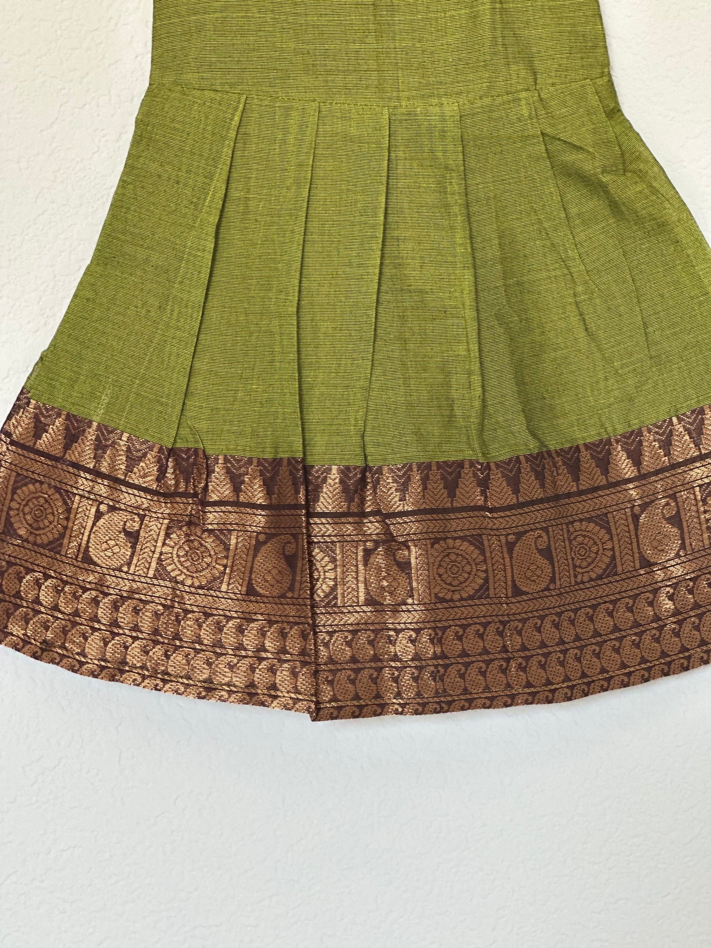 Green and brown Kanchi cotton infant frock