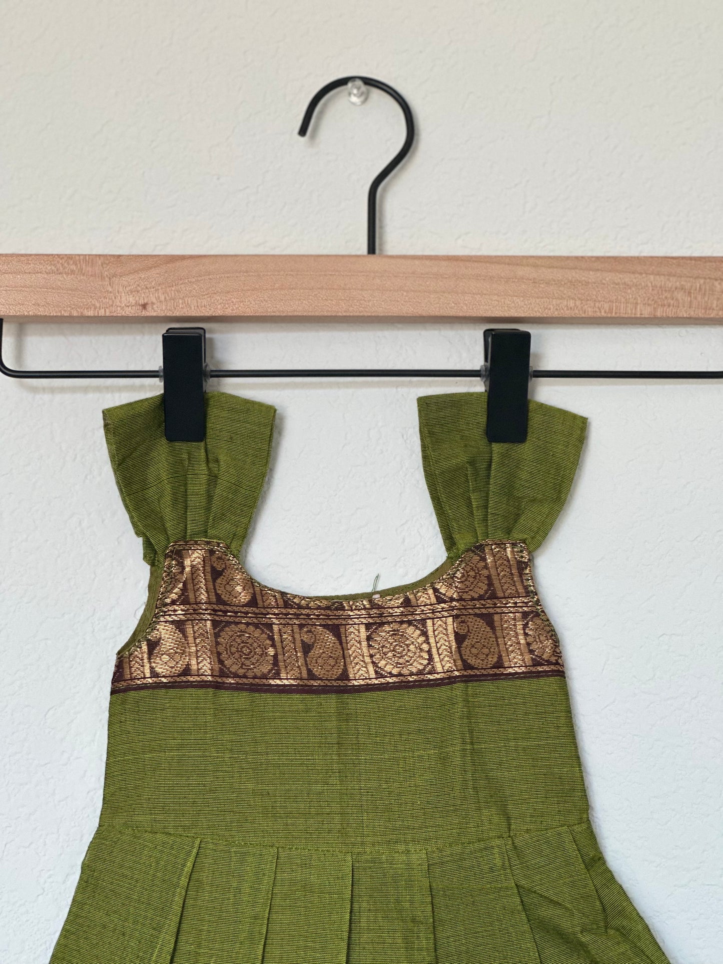 Green and brown Kanchi cotton infant frock