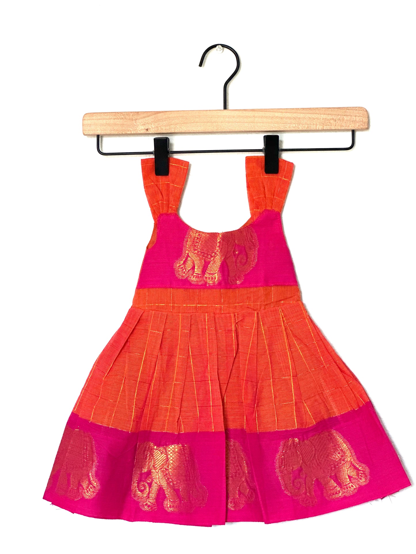 Orange and pink Kanchi cotton infant frock