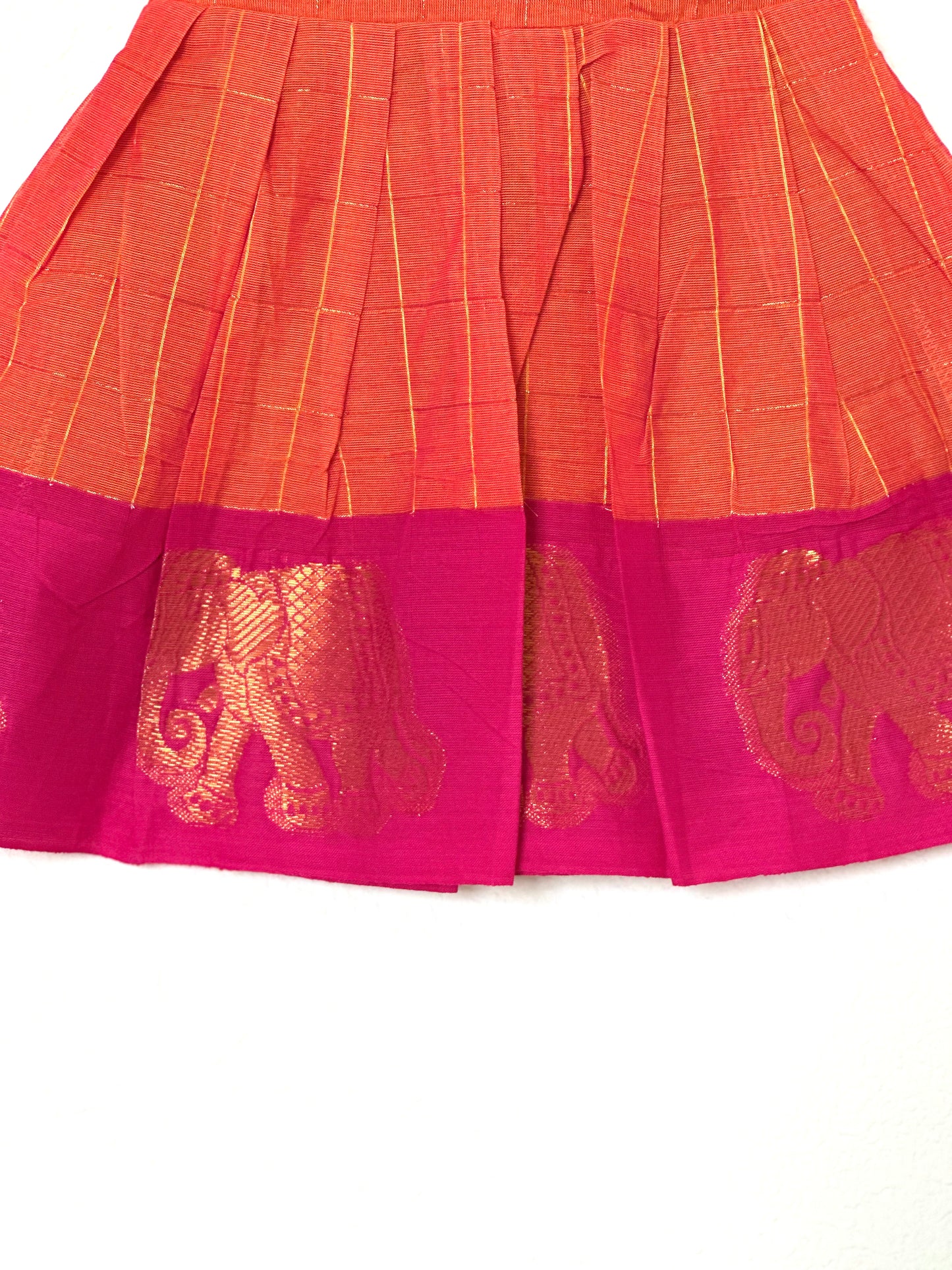 Orange and pink Kanchi cotton infant frock