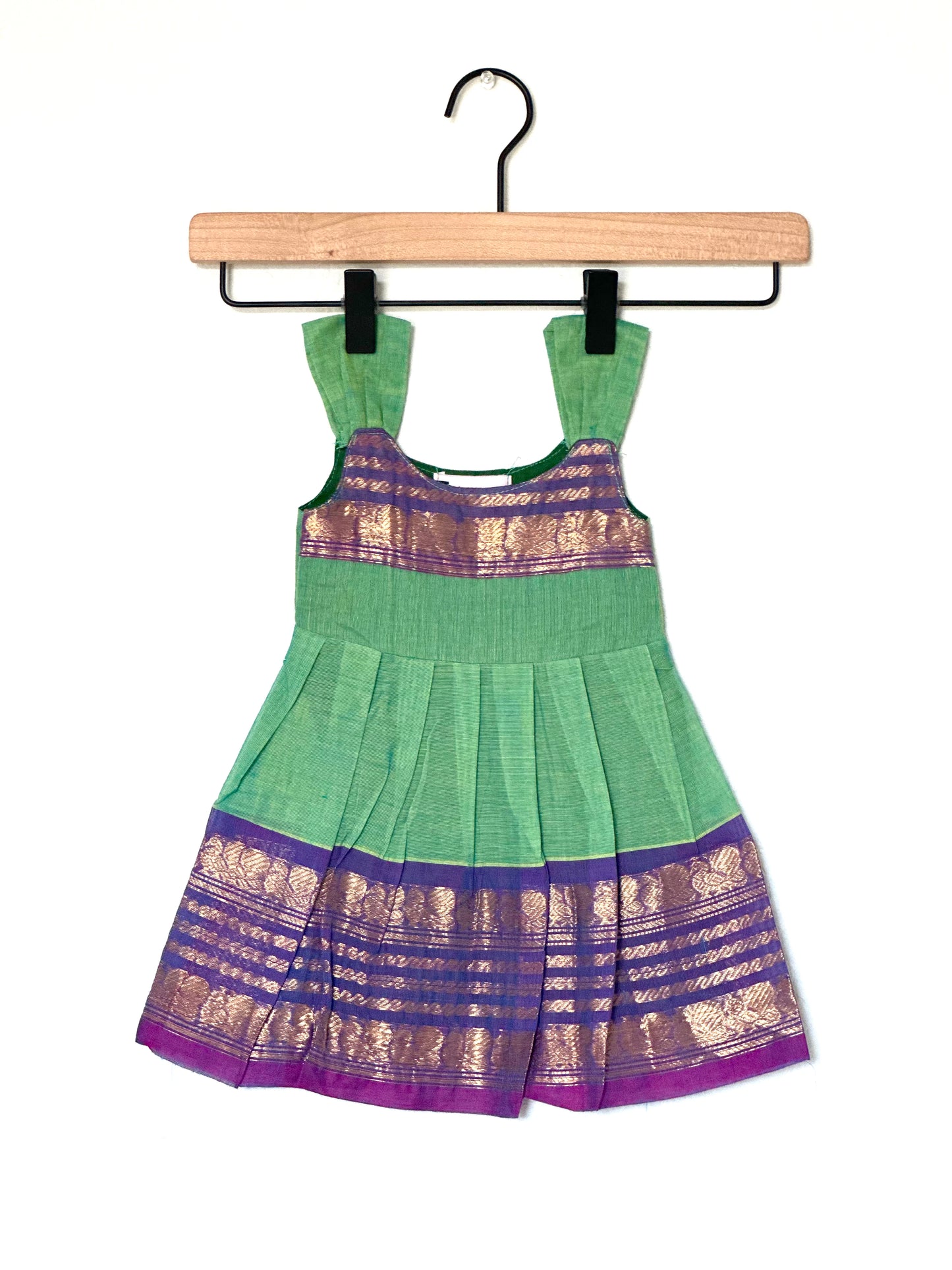 Mint green and purple Kanchi cotton infant frock
