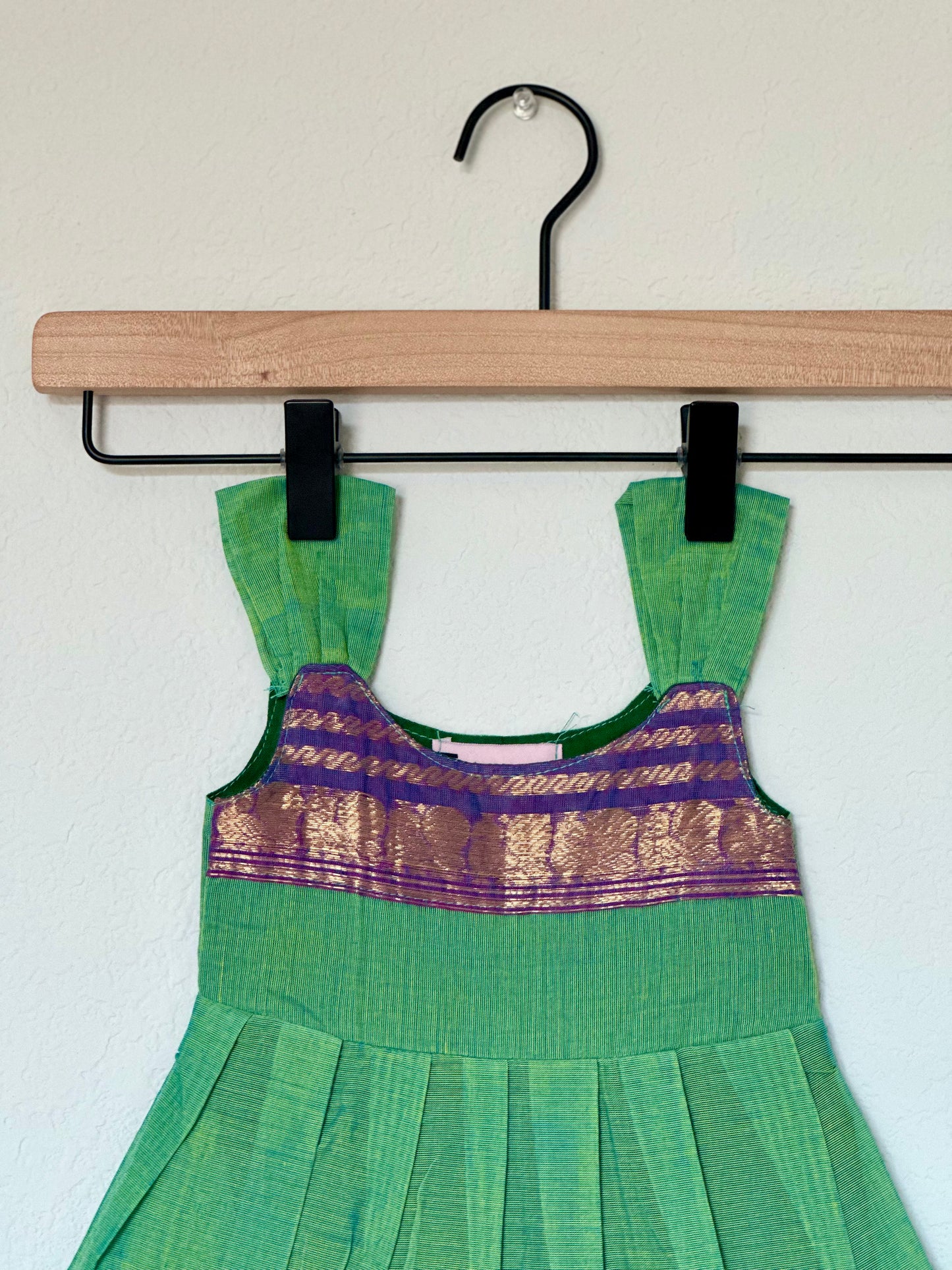 Mint green and purple Kanchi cotton infant frock