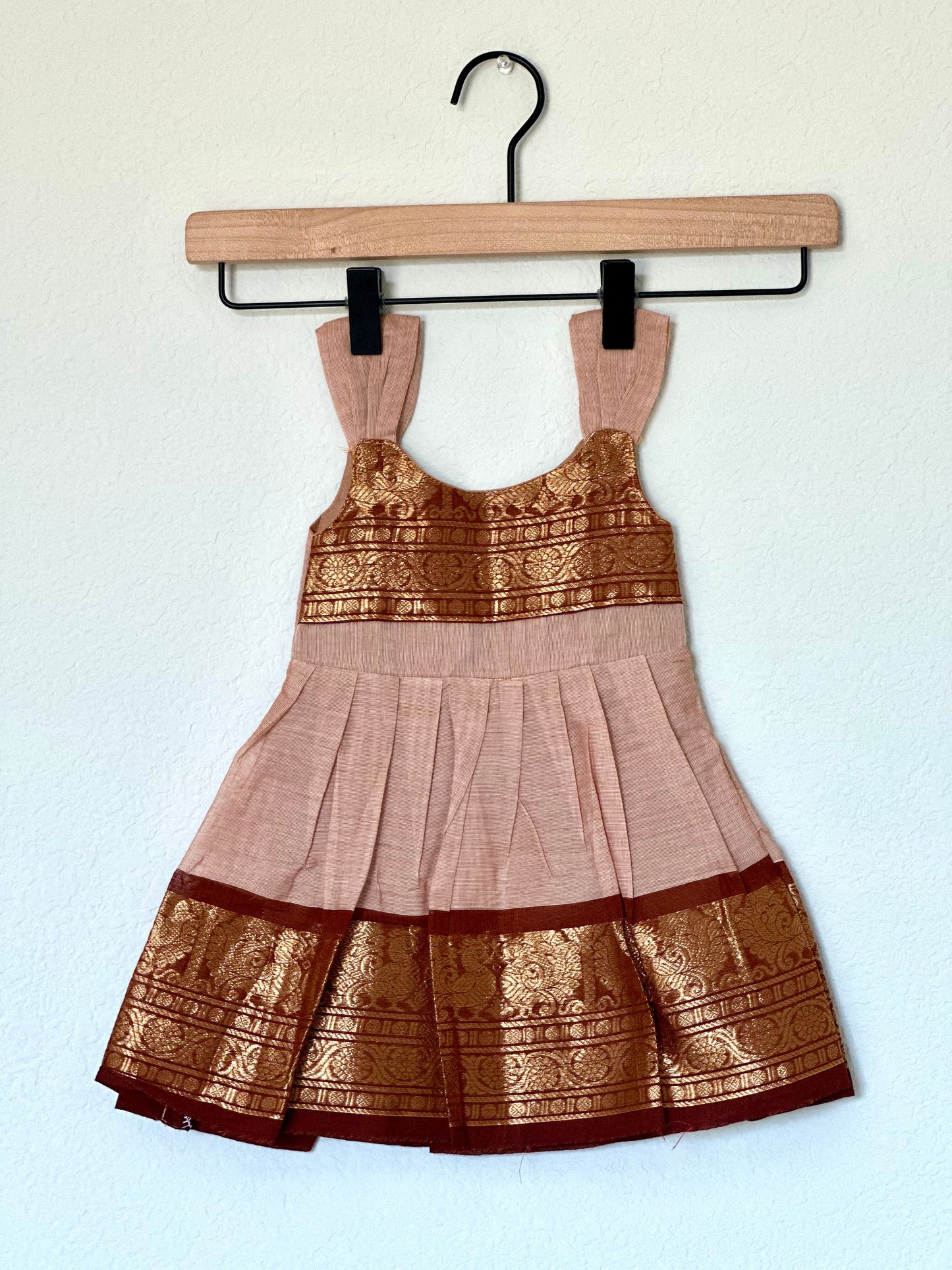 Beige and brown Kanchi cotton infant frock