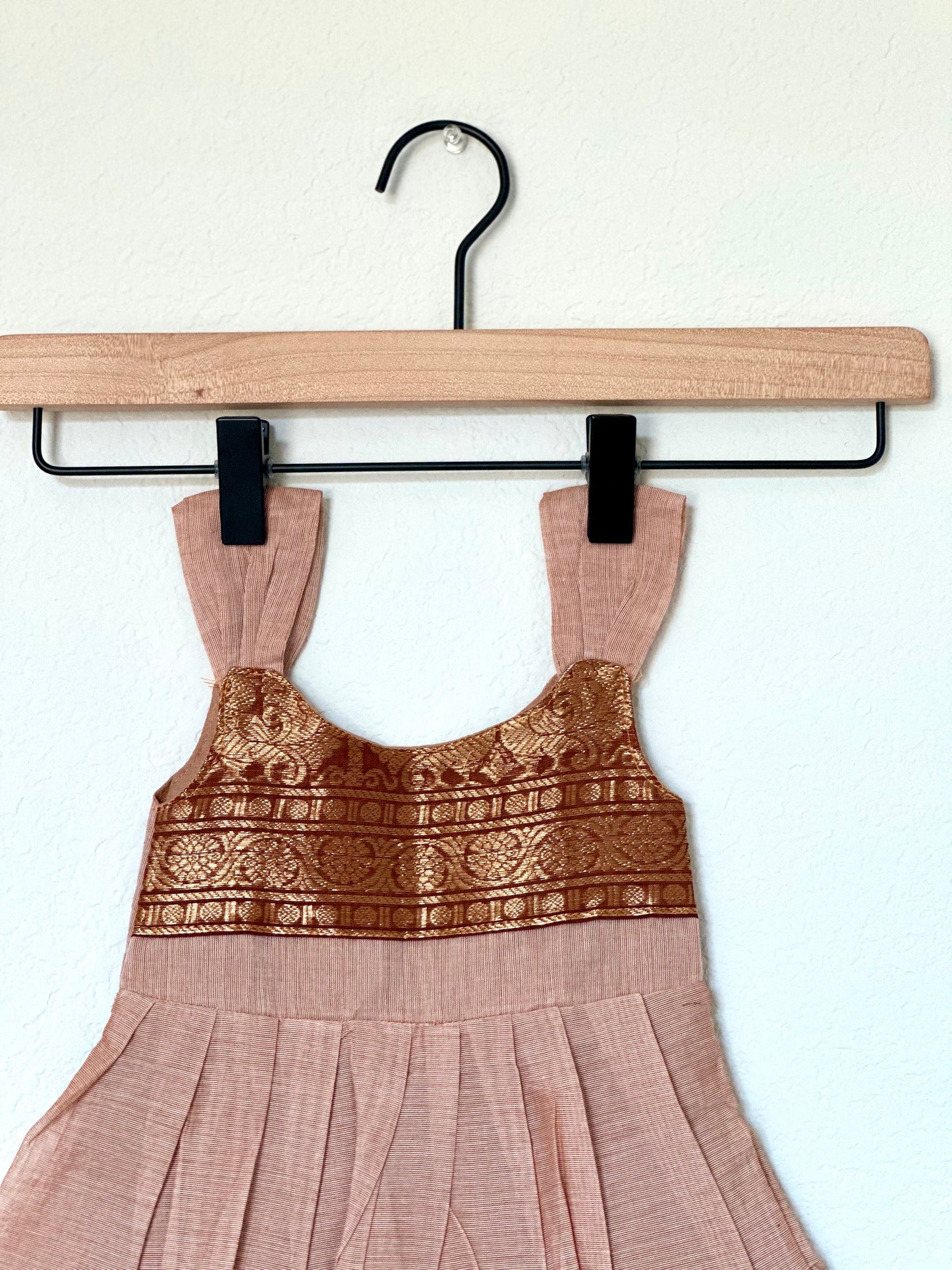 Beige and brown Kanchi cotton infant frock