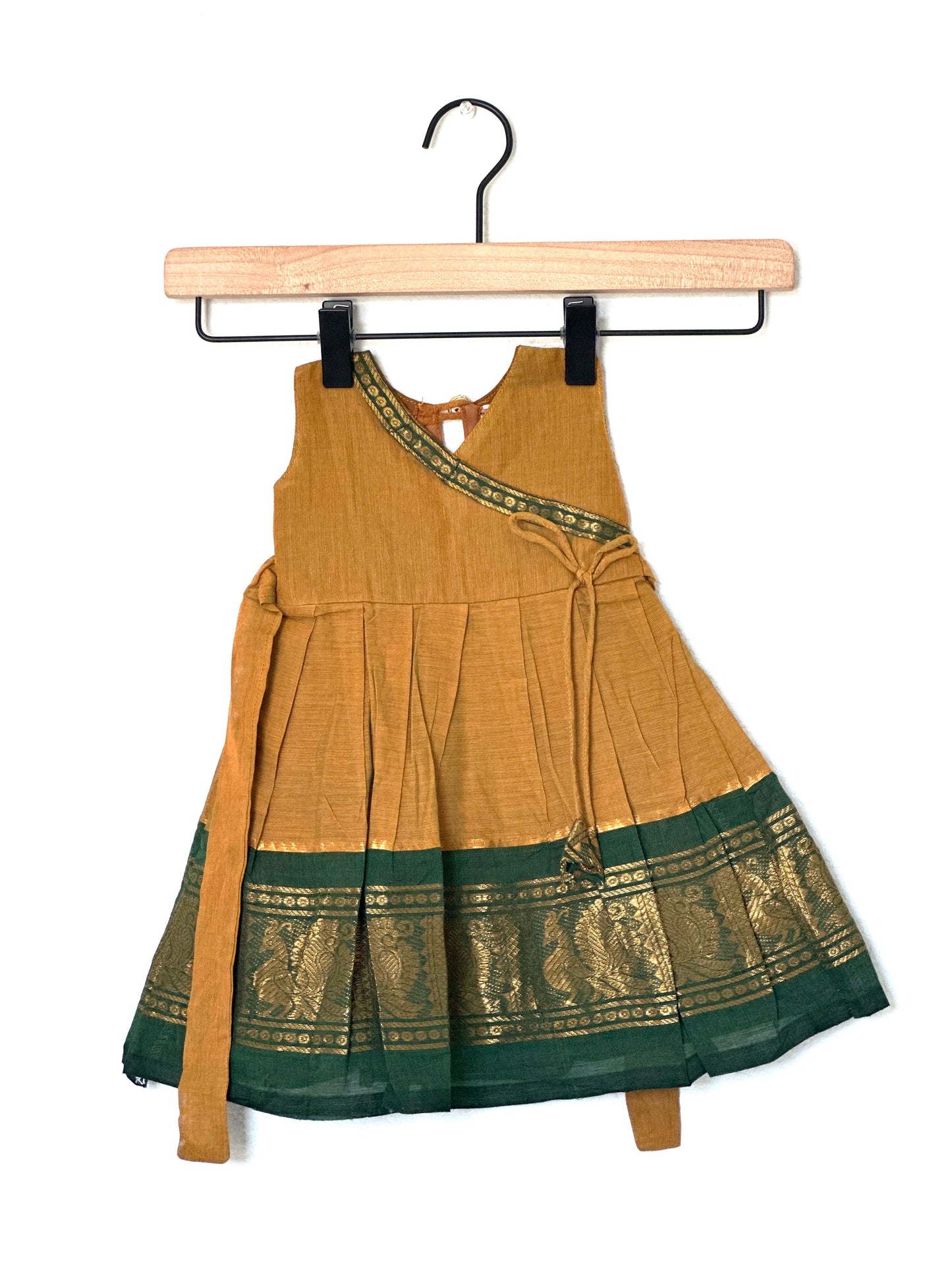 Mustard and green Kanchi cotton frock