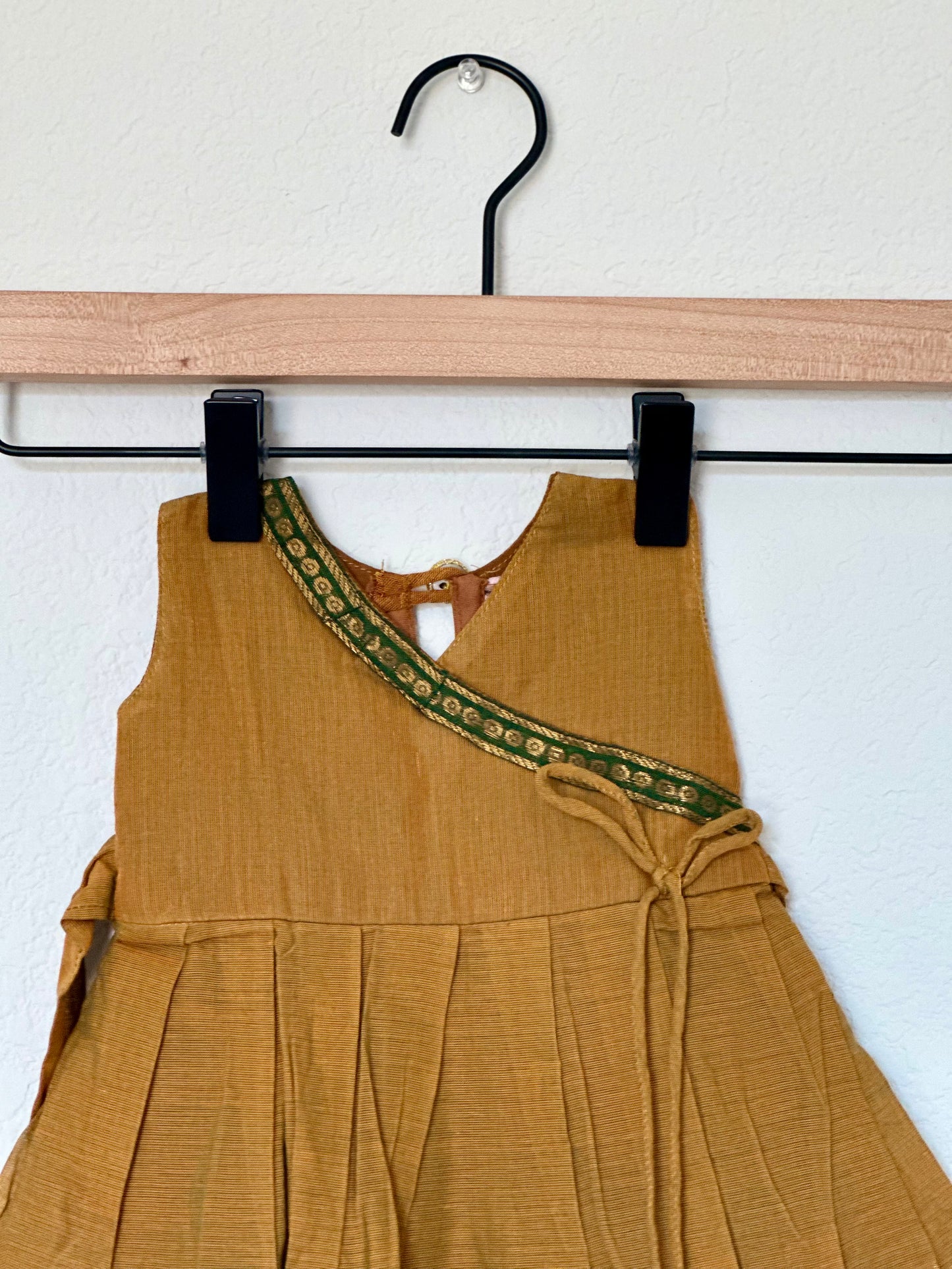 Mustard and green Kanchi cotton frock