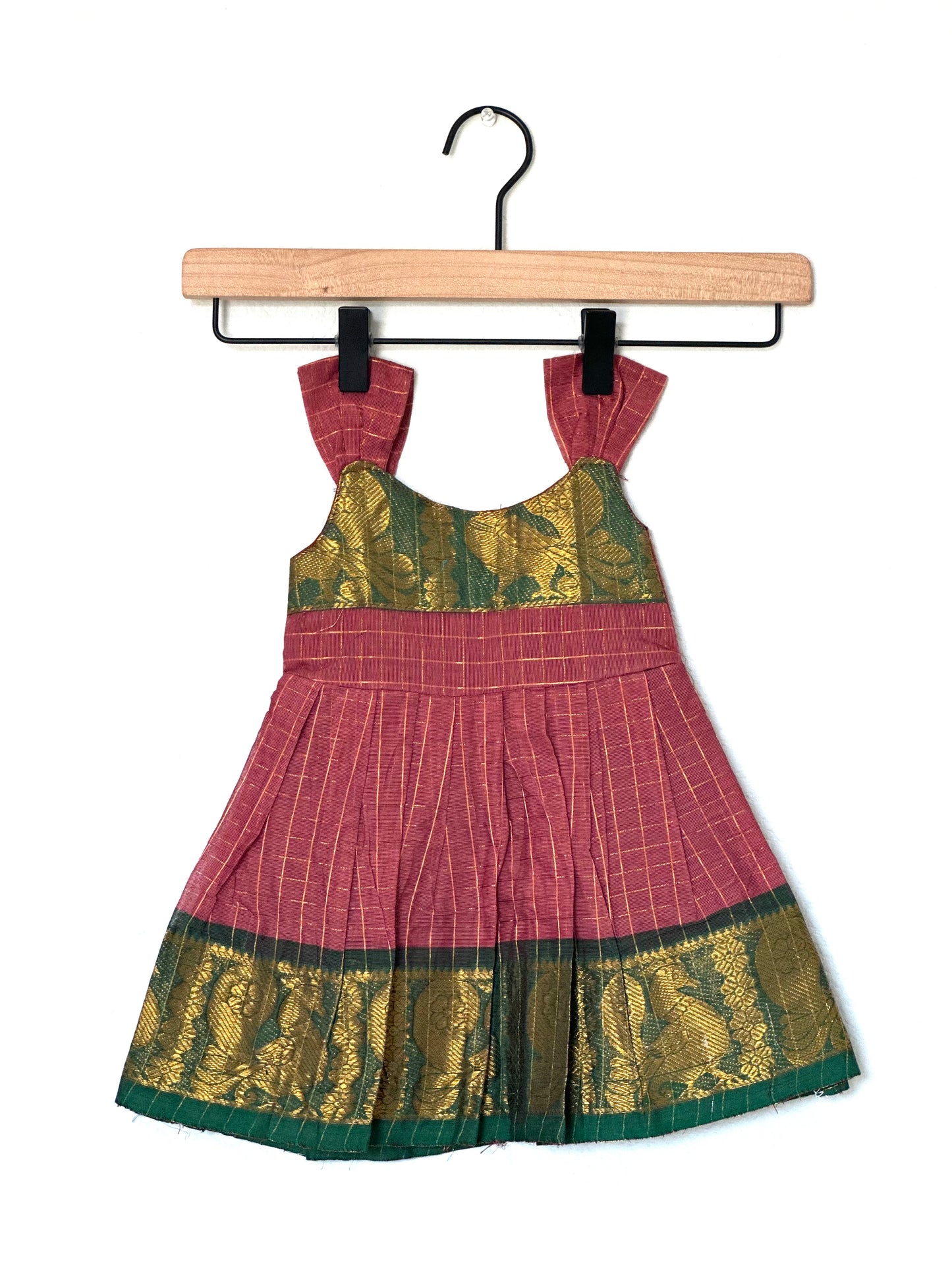 Mauve and green Kanchi cotton infant frock