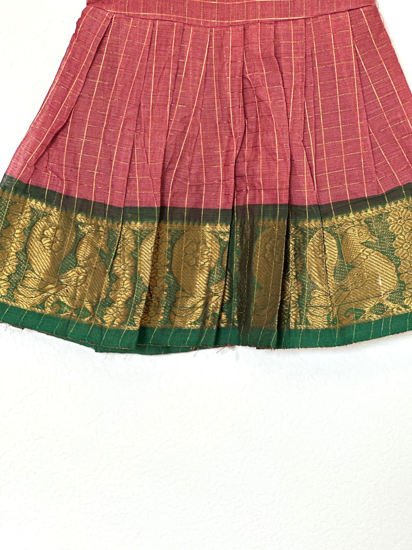 Mauve and green Kanchi cotton infant frock