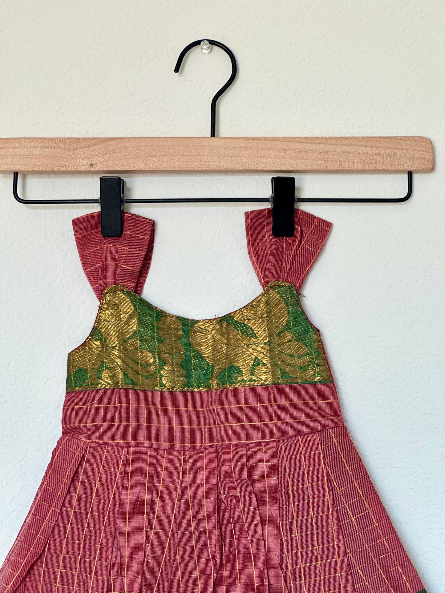Mauve and green Kanchi cotton infant frock
