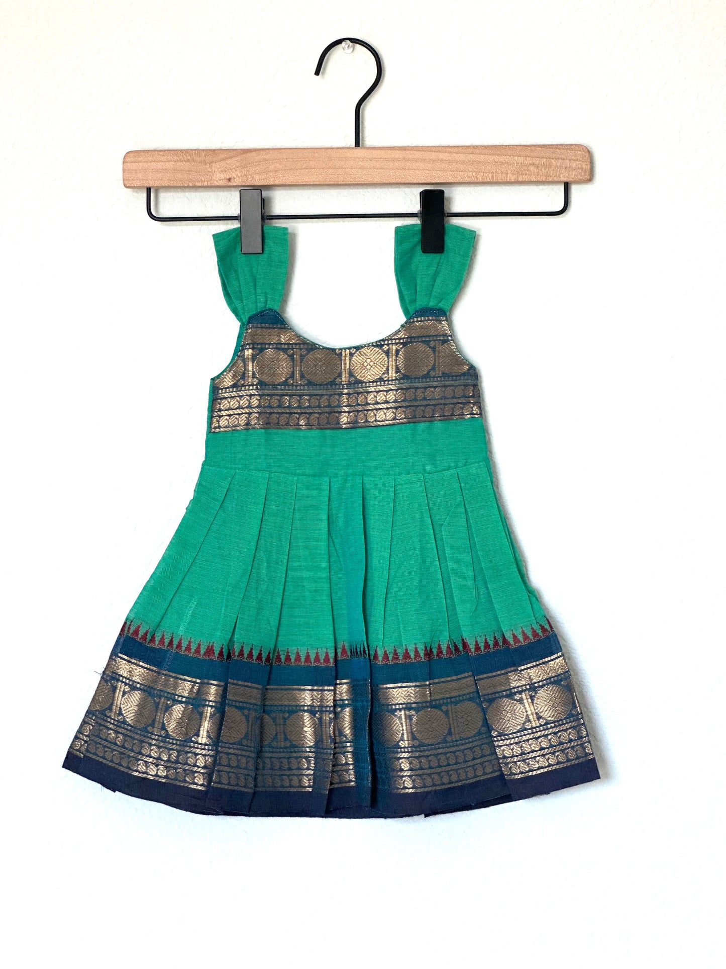 Mint green and blue Kanchi cotton infant frock