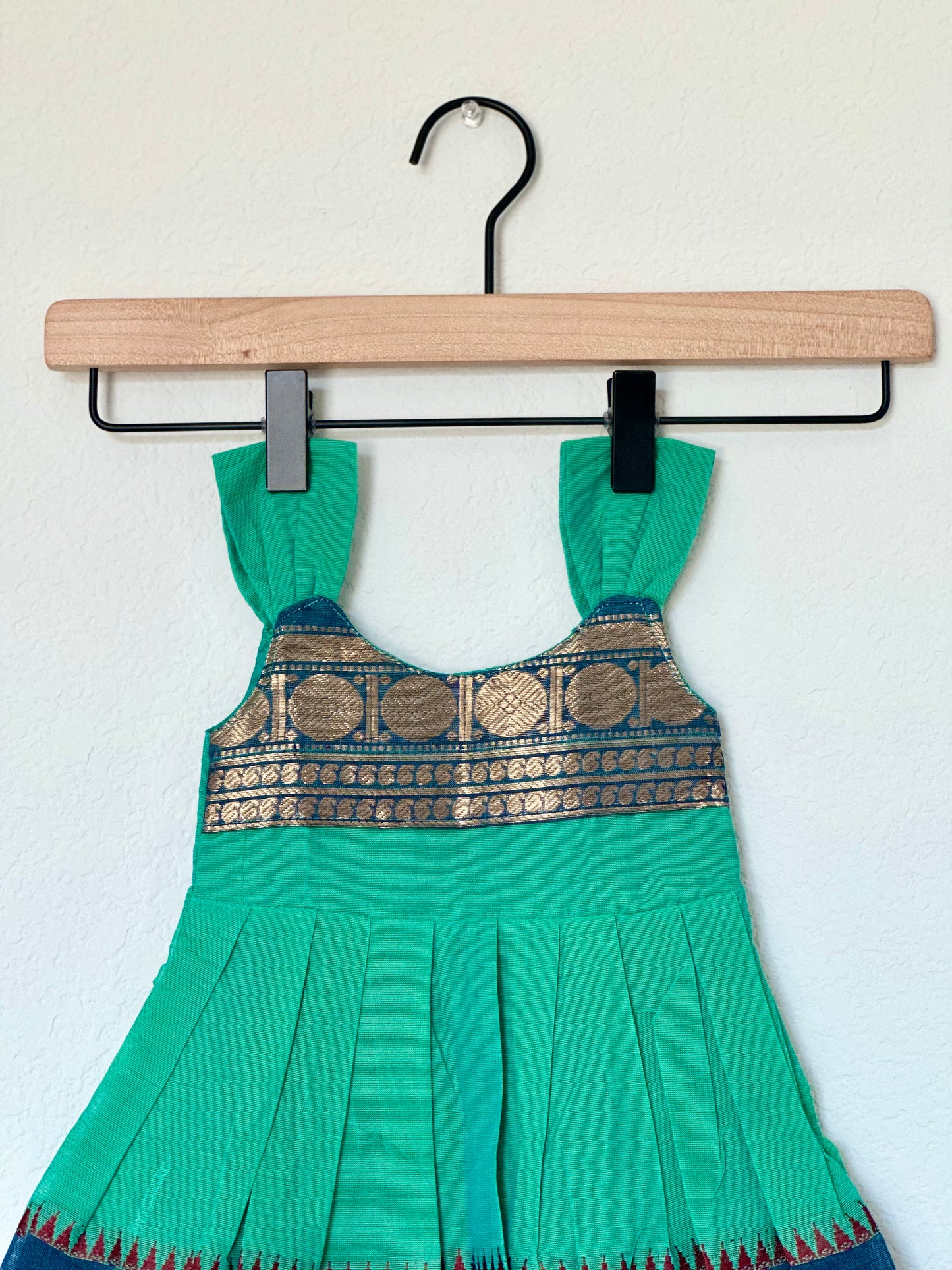 Mint green and blue Kanchi cotton infant frock