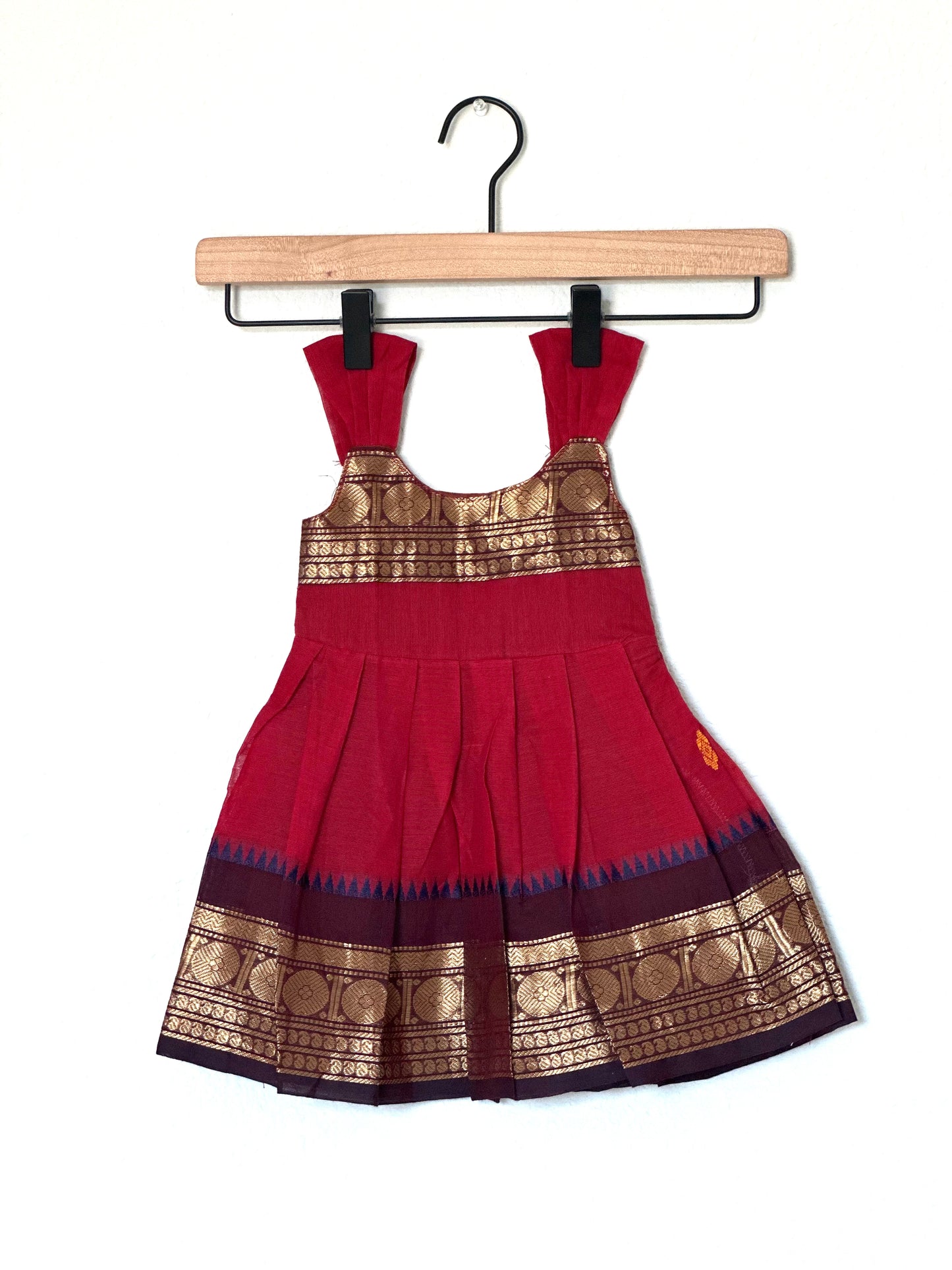 Maroon and brown Kanchi cotton infant frock