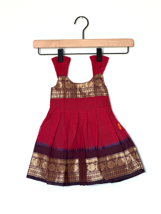 Maroon and brown Kanchi cotton infant frock