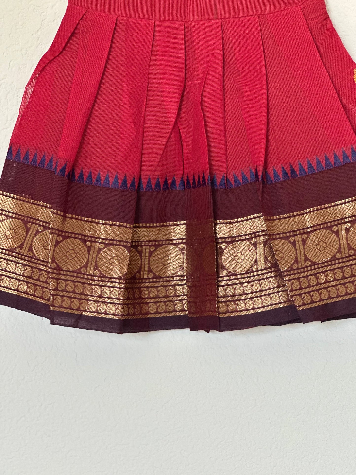 Maroon and brown Kanchi cotton infant frock