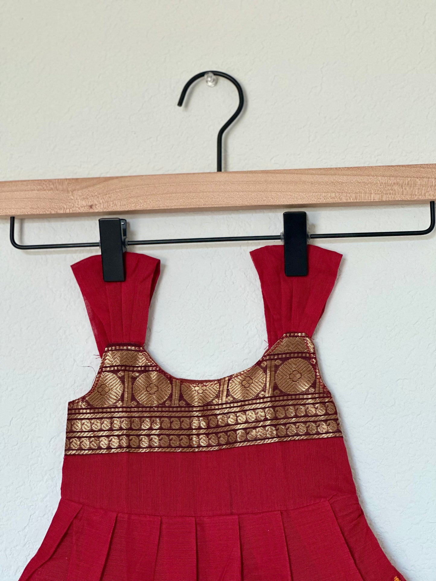 Maroon and brown Kanchi cotton infant frock