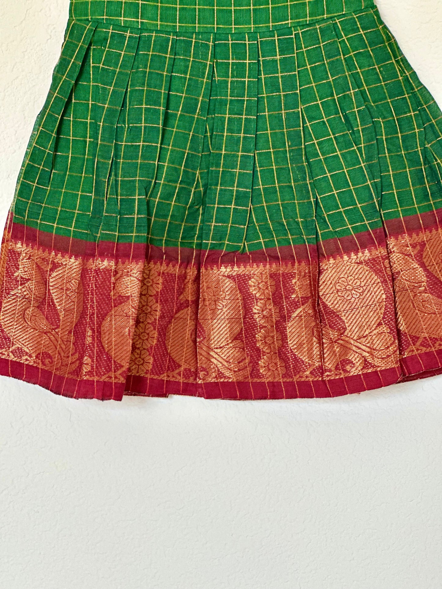Green and maroon Kanchi cotton infant frock