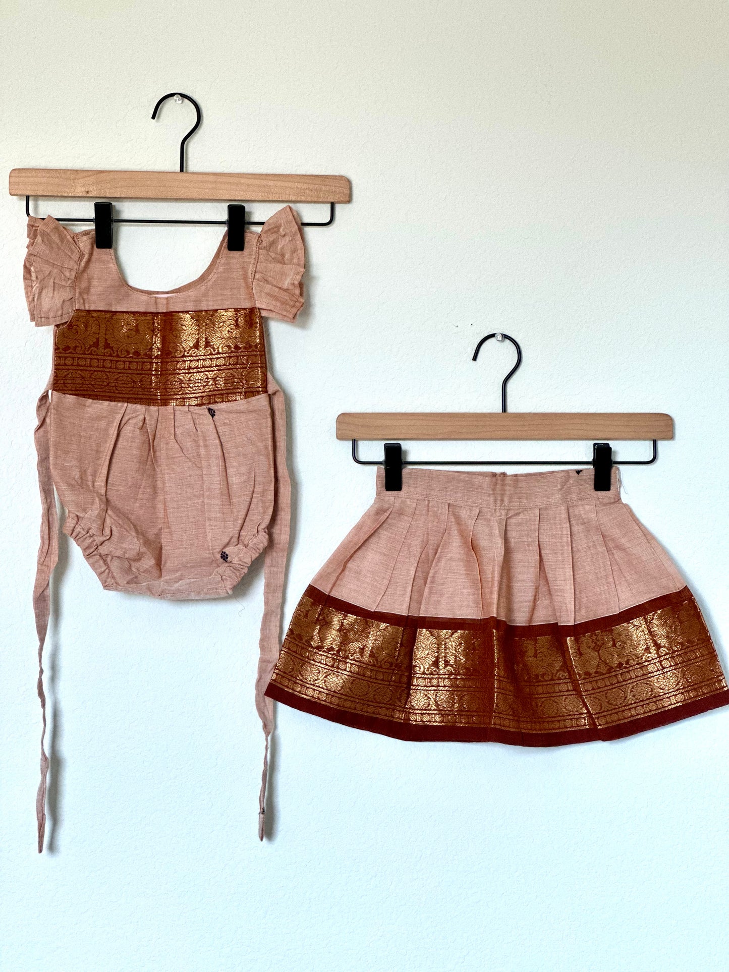 Beige and brown Kanchi cotton Infants Ethnic onesie
