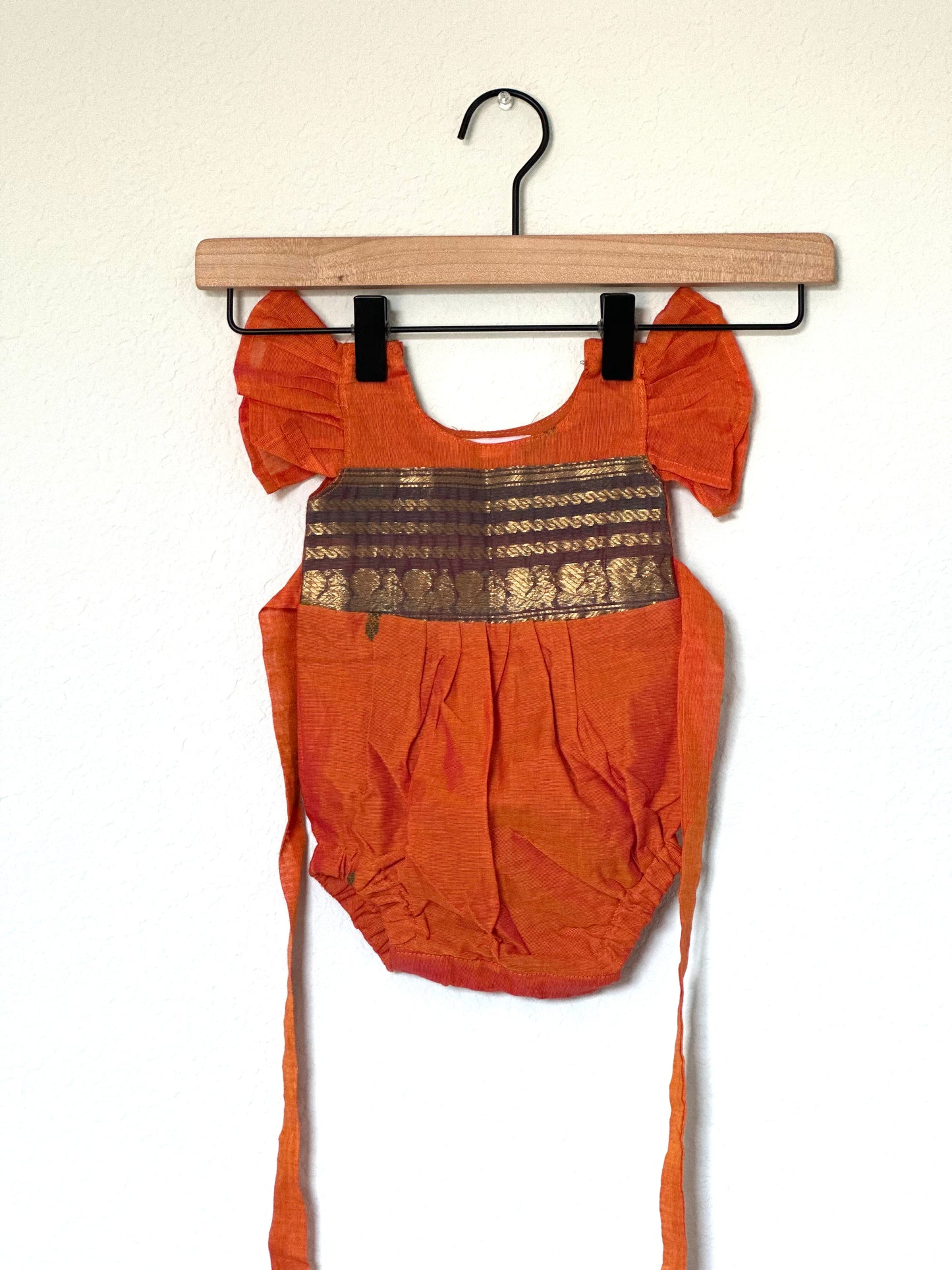 Orange and green Kanchi cotton Infants Ethnic onesie