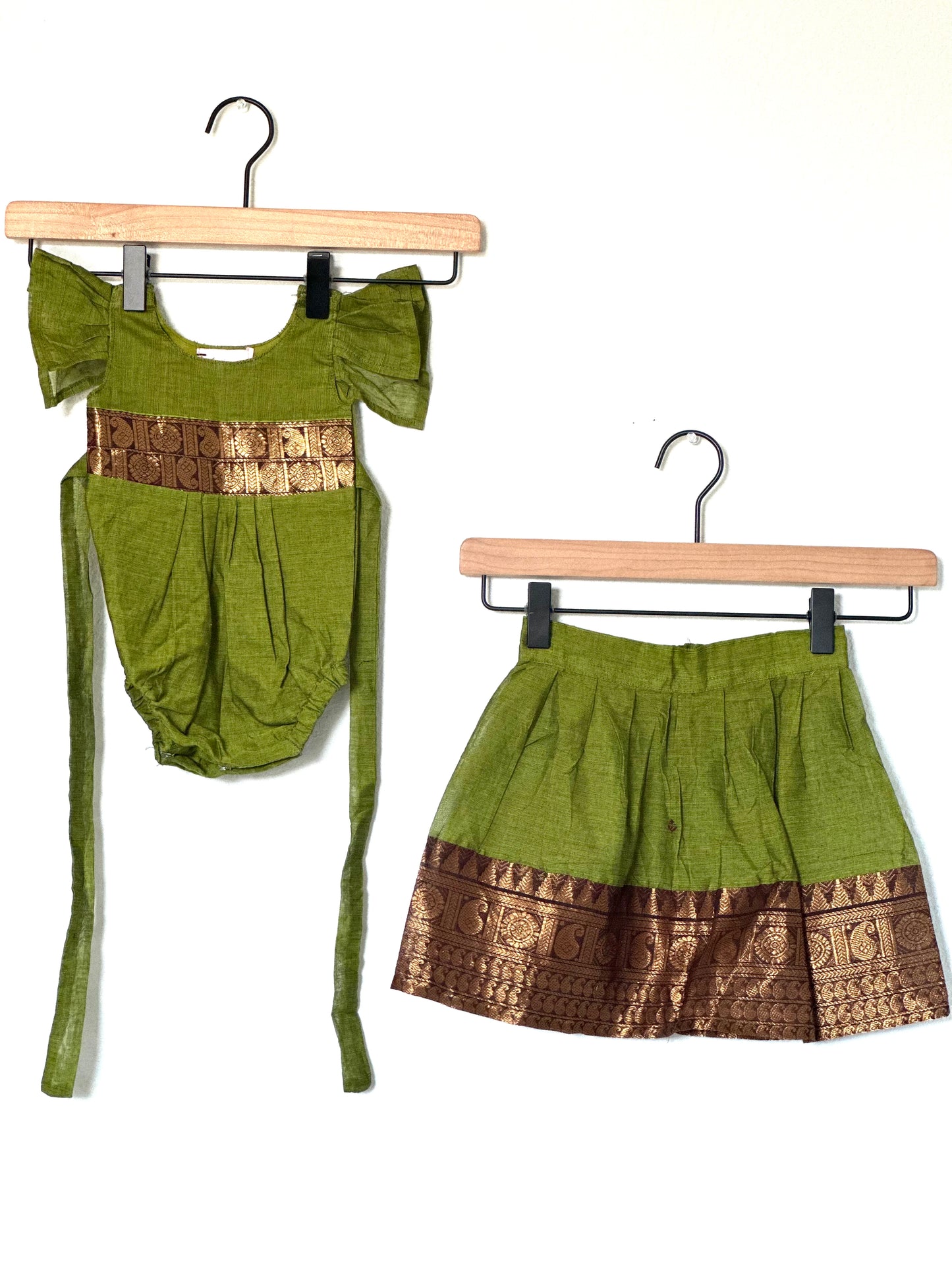 Green and brown Kanchi cotton Infants Ethnic onesie