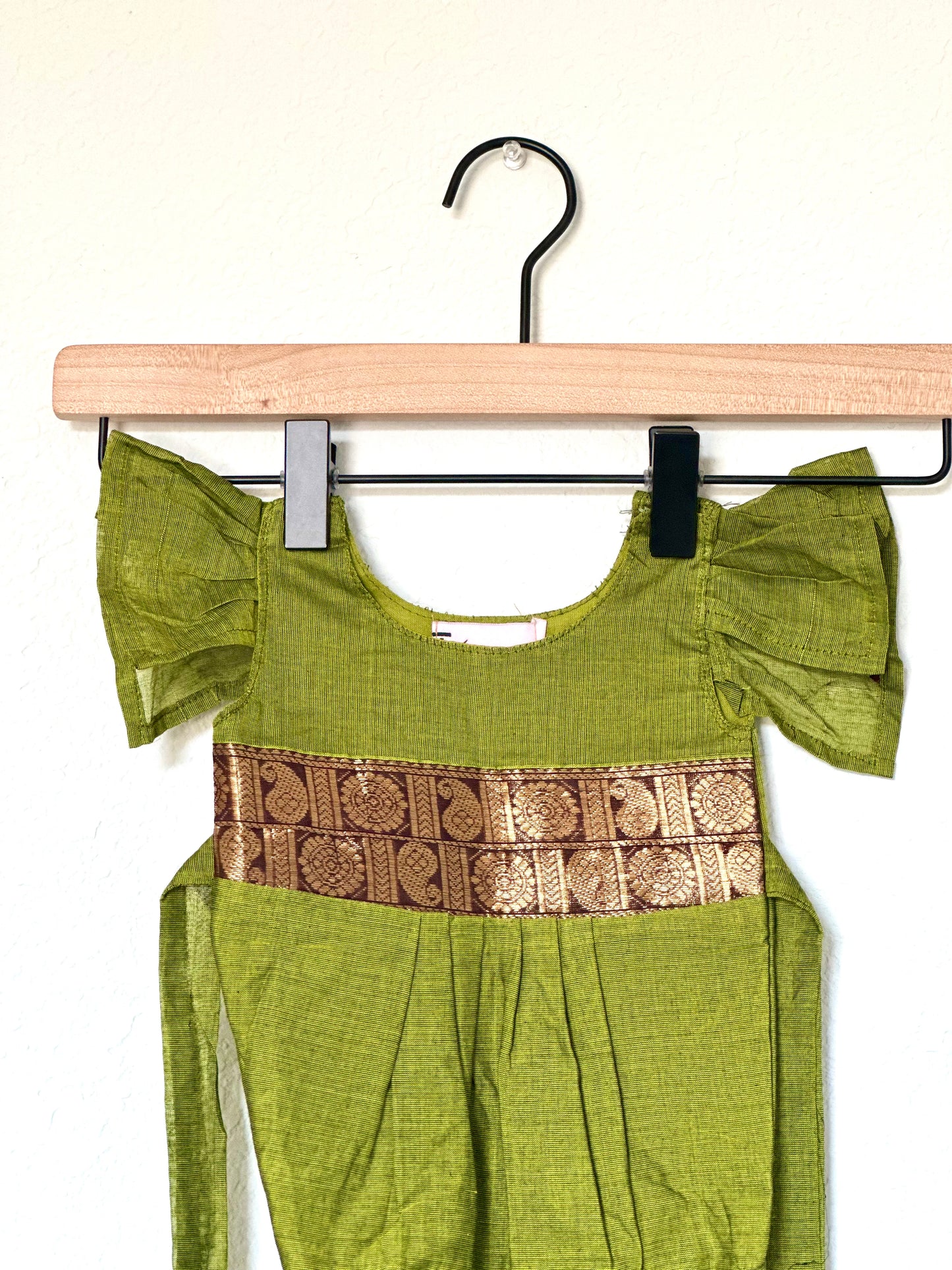 Green and brown Kanchi cotton Infants Ethnic onesie