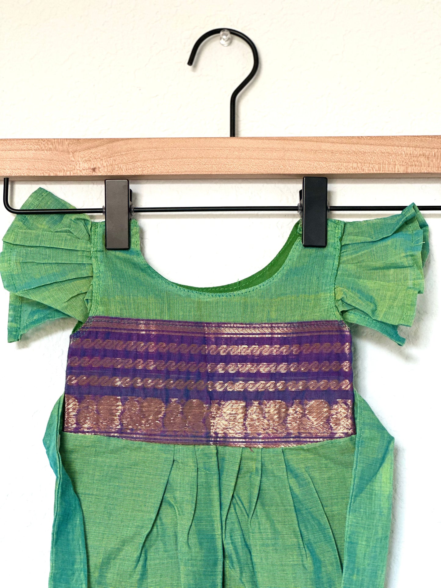 Mint green and purple Kanchi cotton Infants Ethnic onesie