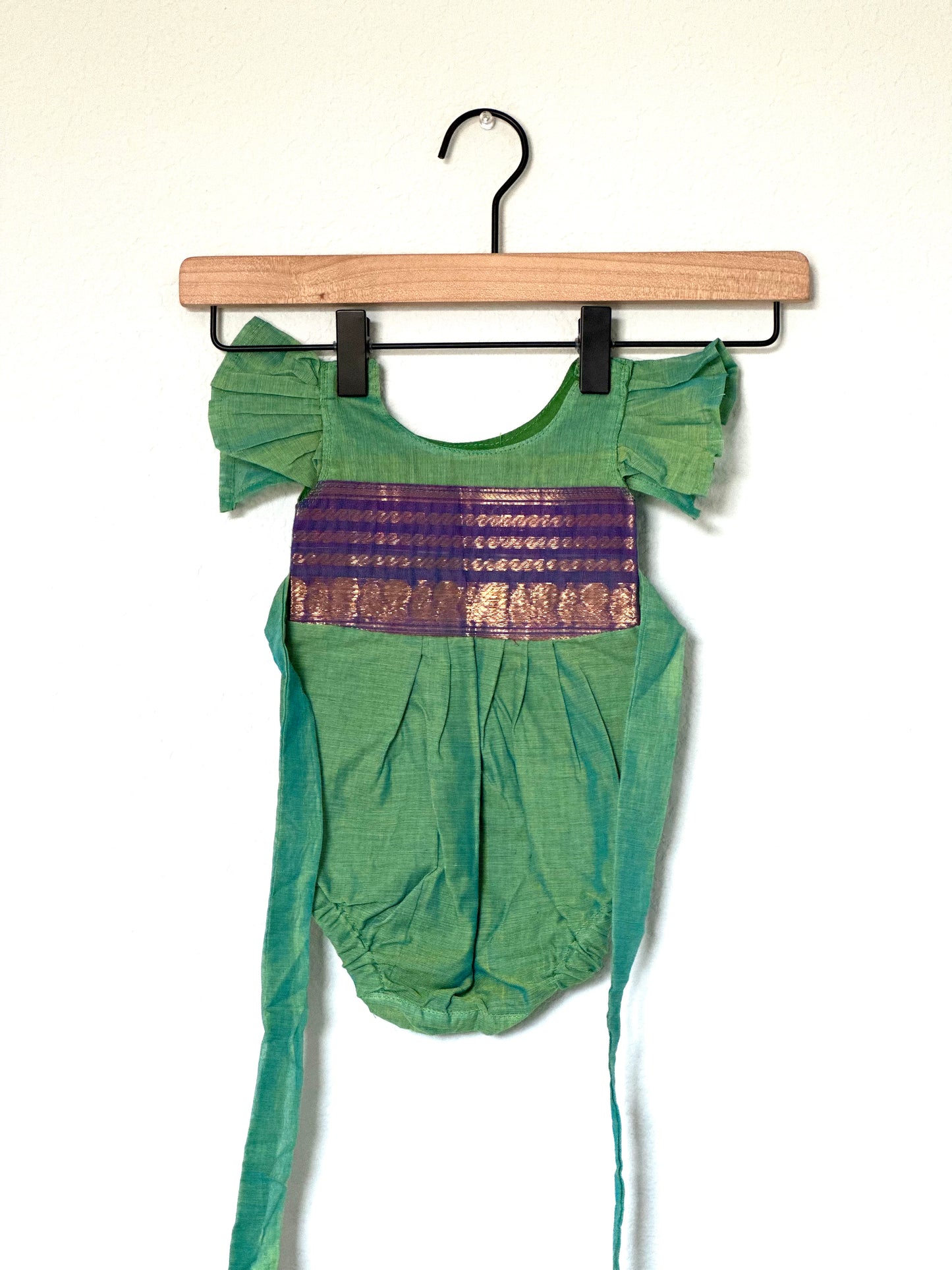 Mint green and purple Kanchi cotton Infants Ethnic onesie