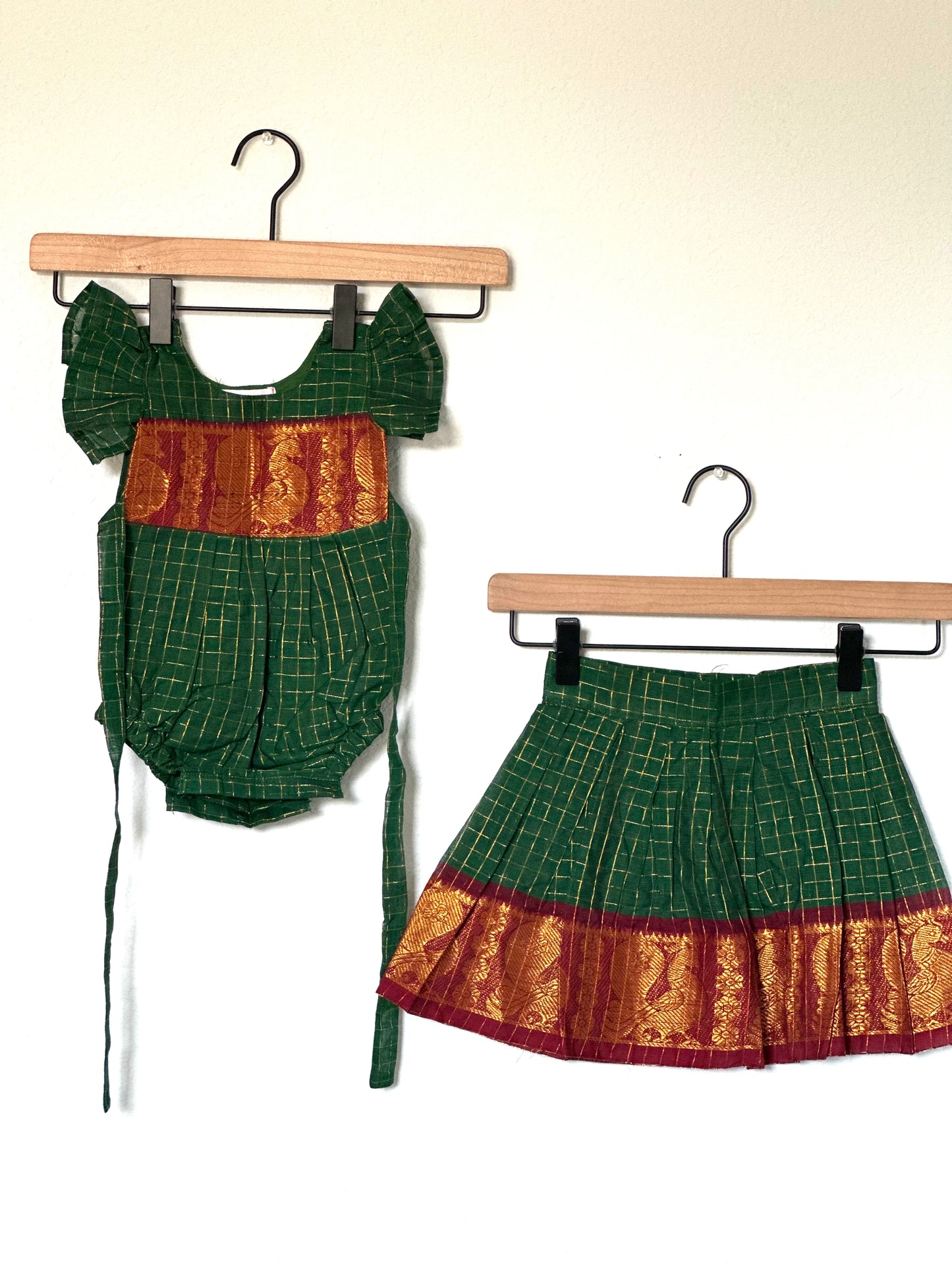Green and maroon Kanchi cotton Infants Ethnic onesie