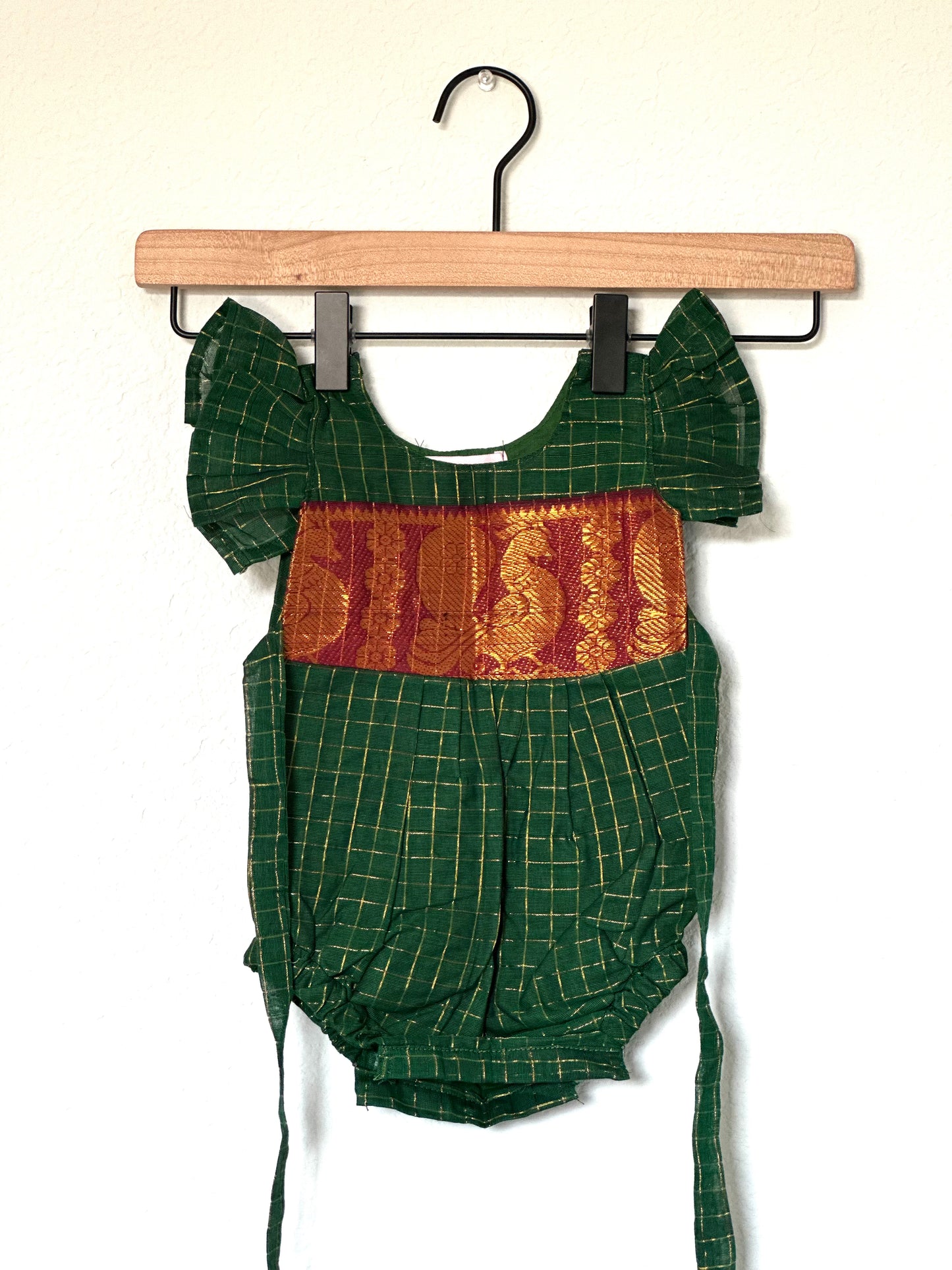 Green and maroon Kanchi cotton Infants Ethnic onesie