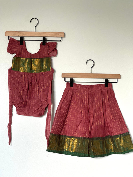 Mauve pink and green Kanchi cotton Infants Ethnic onesie