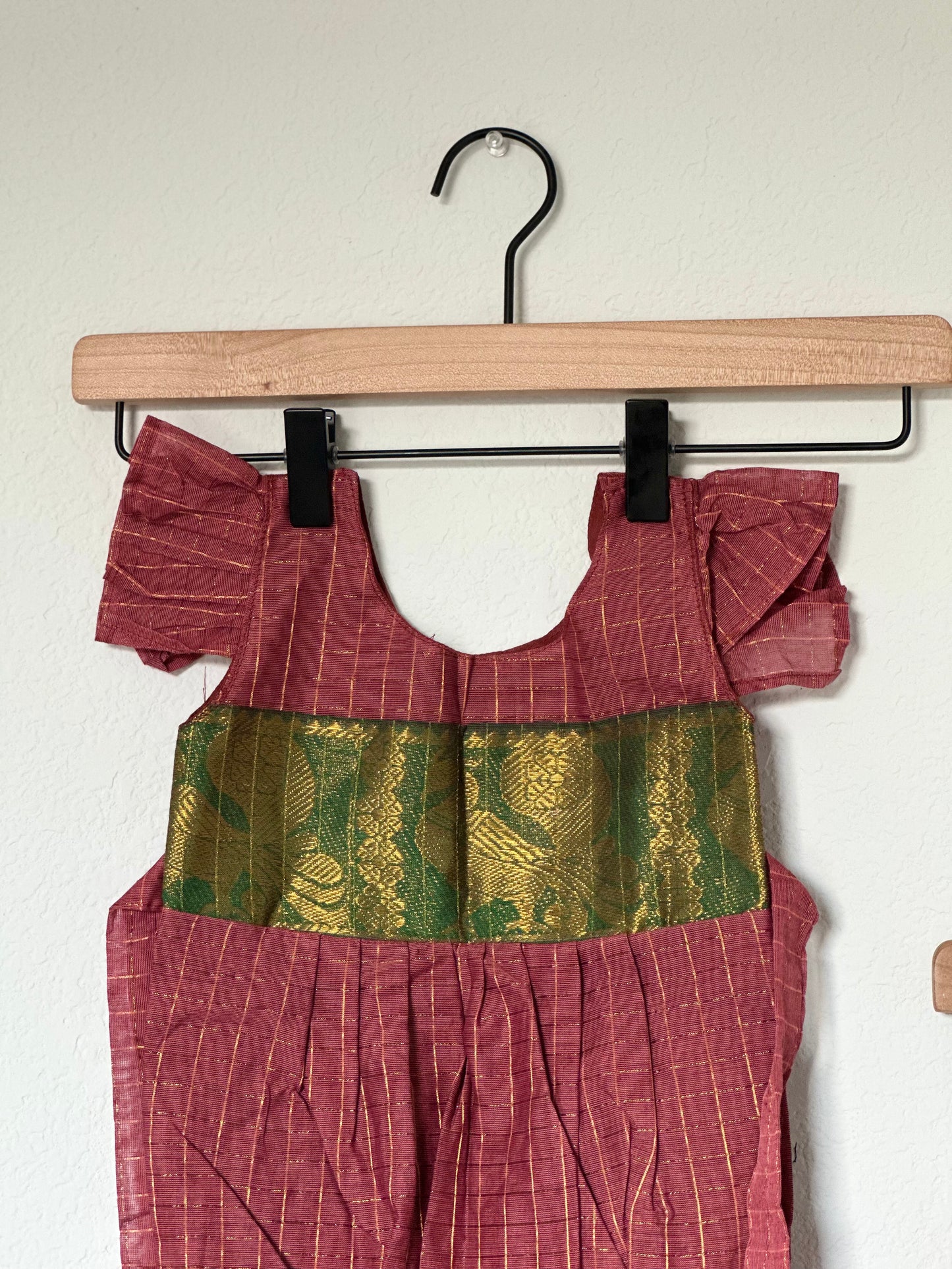 Mauve pink and green Kanchi cotton Infants Ethnic onesie