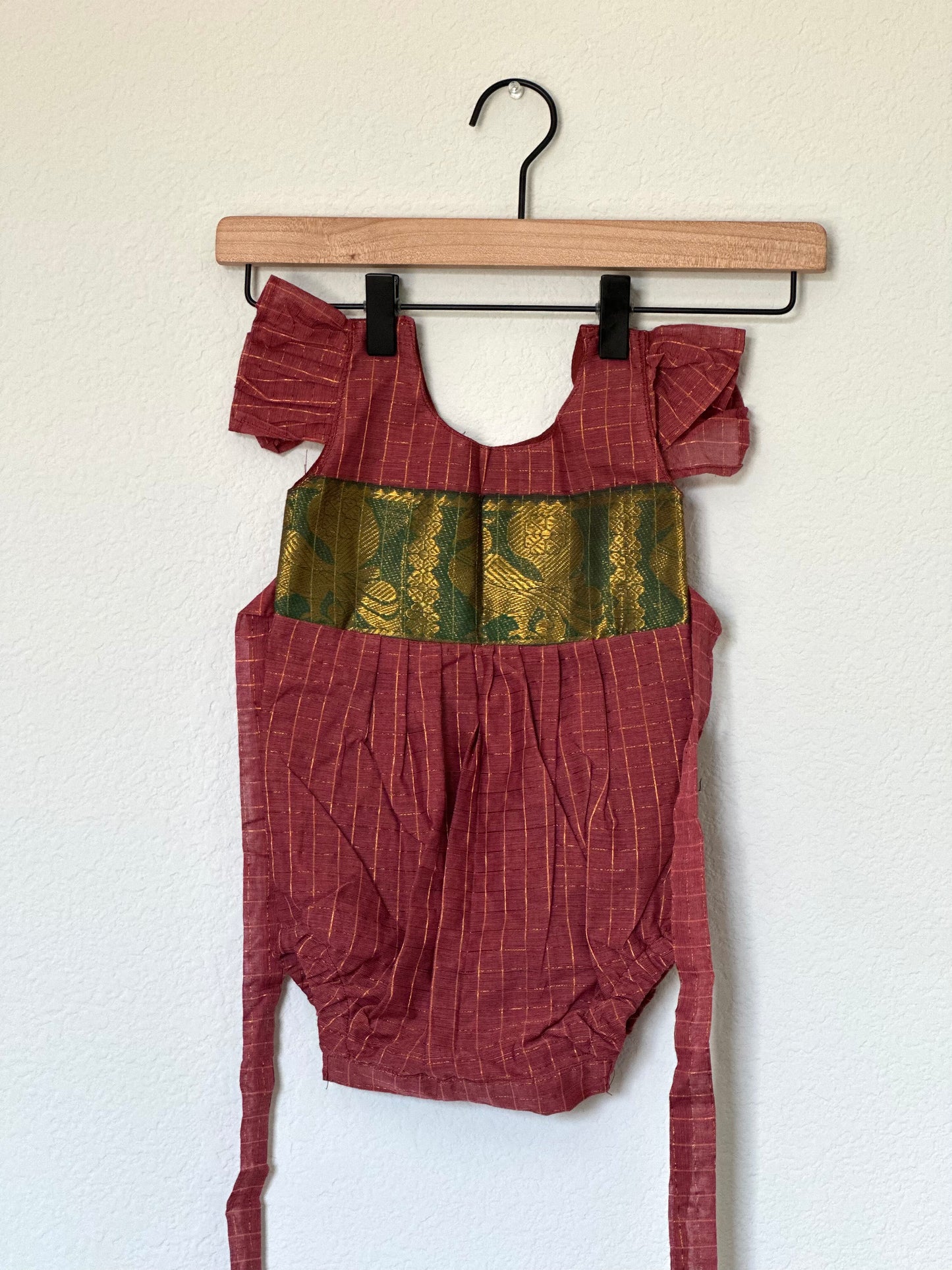 Mauve pink and green Kanchi cotton Infants Ethnic onesie