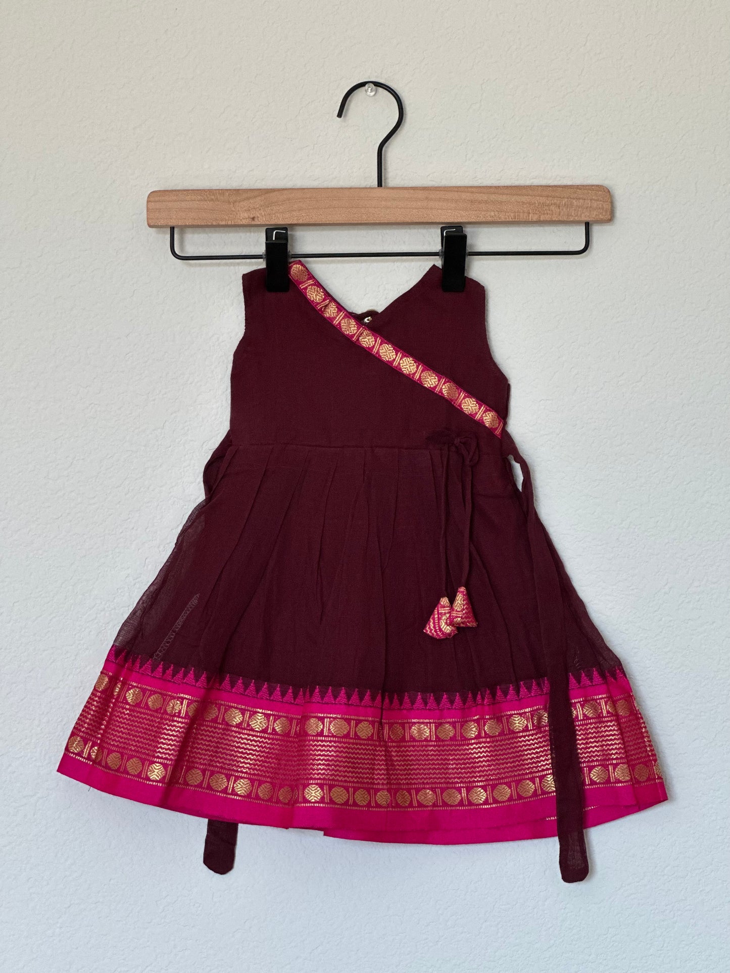 Coffee brown and pink Kanchi cotton frock